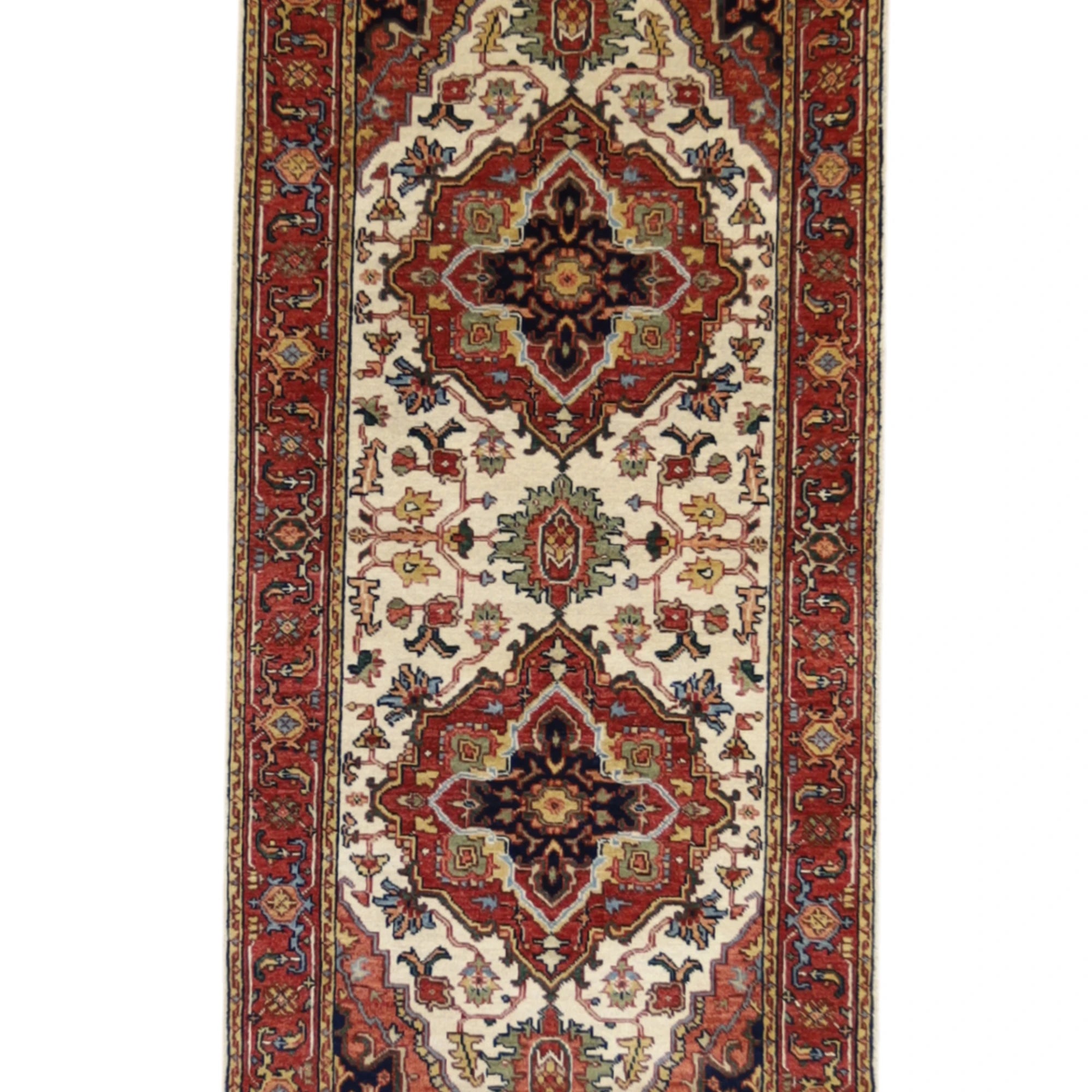 2'8" x 6'3" IVORY AND RED SERAPI GEOMETRIC INDIAN RUG