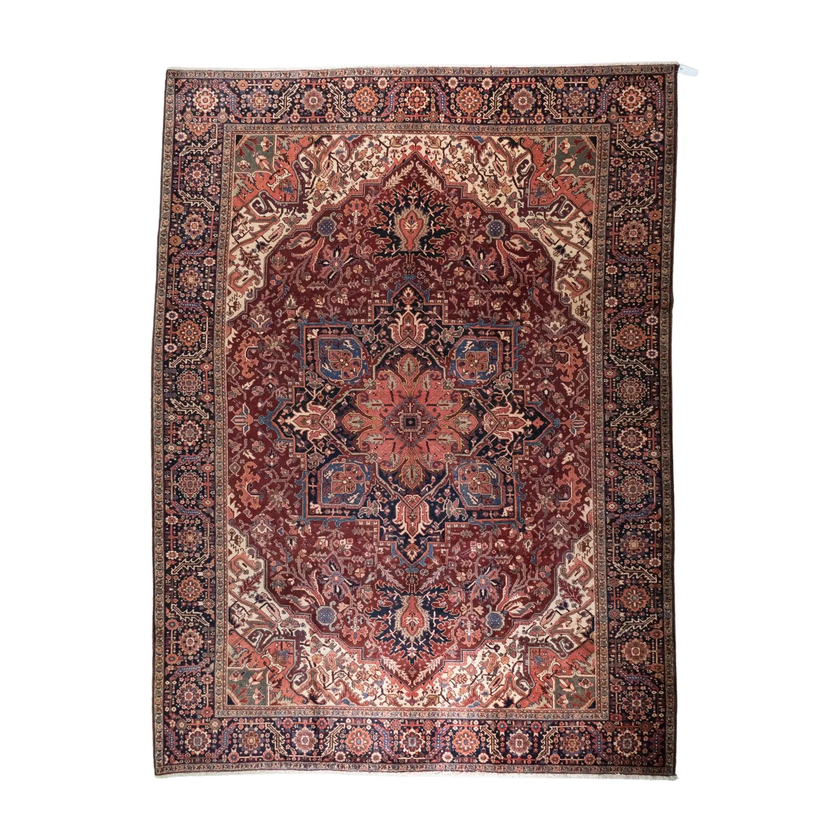 9' 8" x 9' 8" - RED AND NAVY HERIZ GEOMETRIC PERSIAN RUG ( 294 x 294 CM )