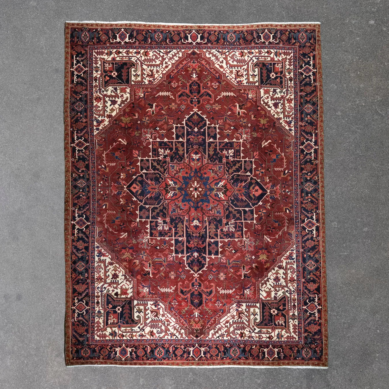 10' 1" x 13' 1" - GREEN AND NAVY HERIZ GEOMETRIC PERSIAN RUG ( 307 x 399 CM )