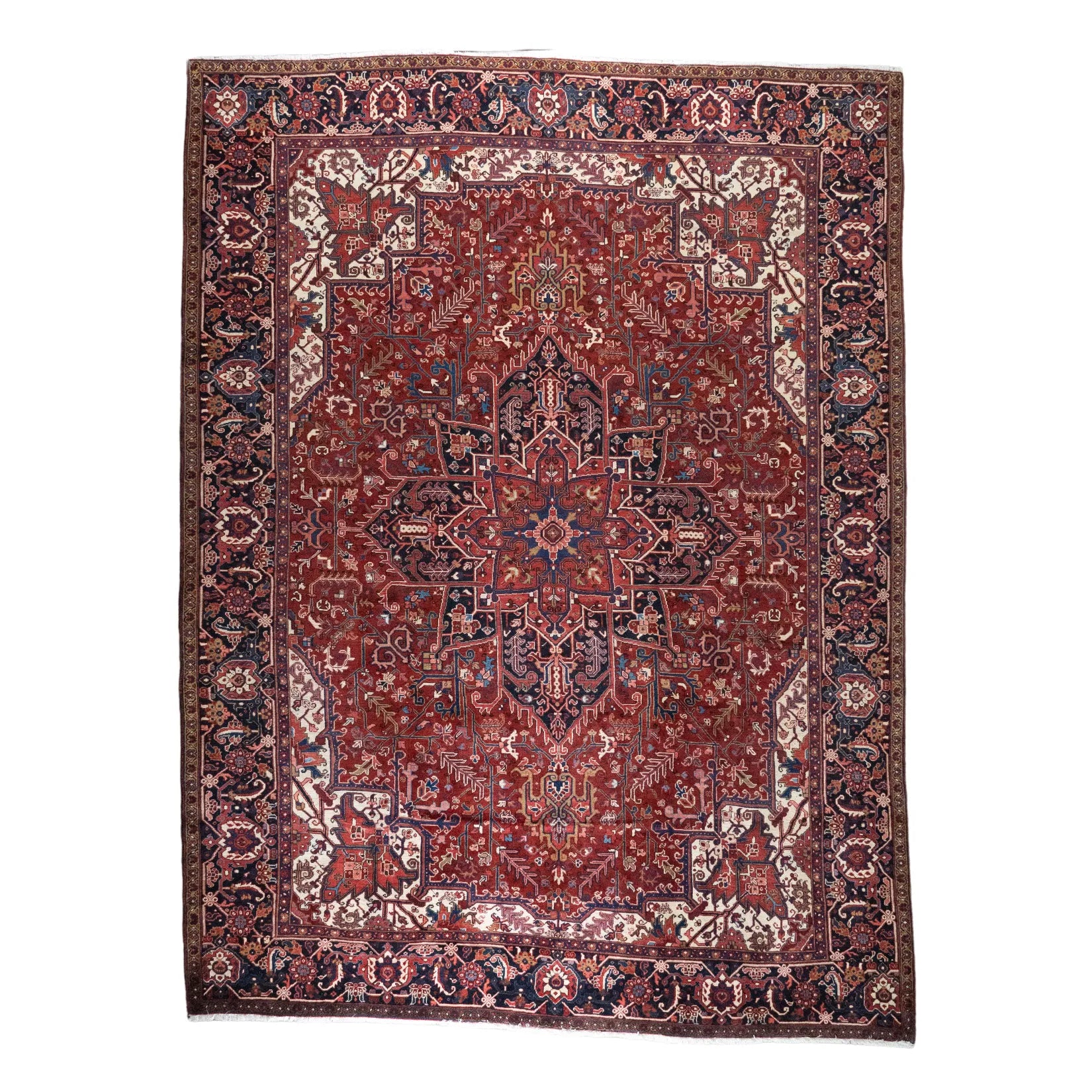 9' 7" x 12' 10" - RED AND NAVY HERIZ GEOMETRIC PERSIAN RUG ( 292 x 391 CM )