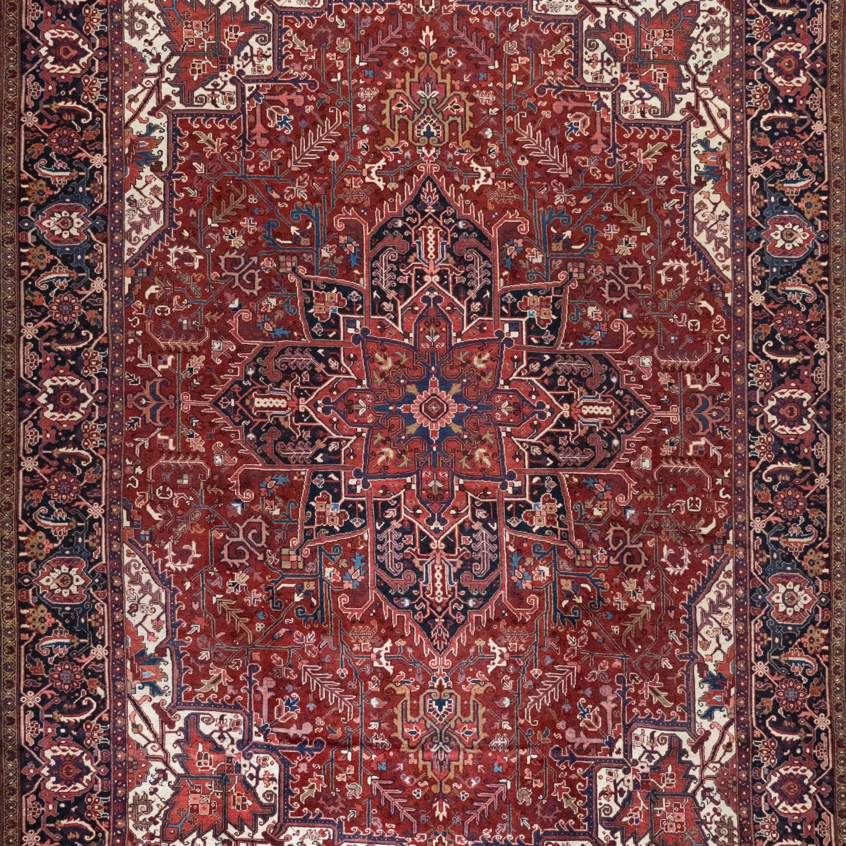 9' 7" x 12' 10" - RED AND NAVY HERIZ GEOMETRIC PERSIAN RUG ( 292 x 391 CM )