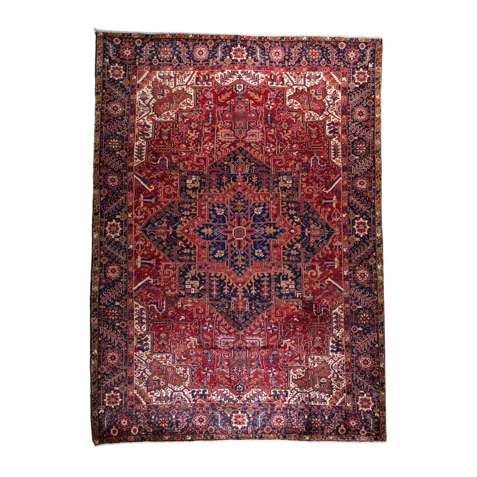 9' 5" x 13' 3" - NAVY AND RED HERIZ GEOMETRIC PERSIAN RUG ( 287 x 404 CM )