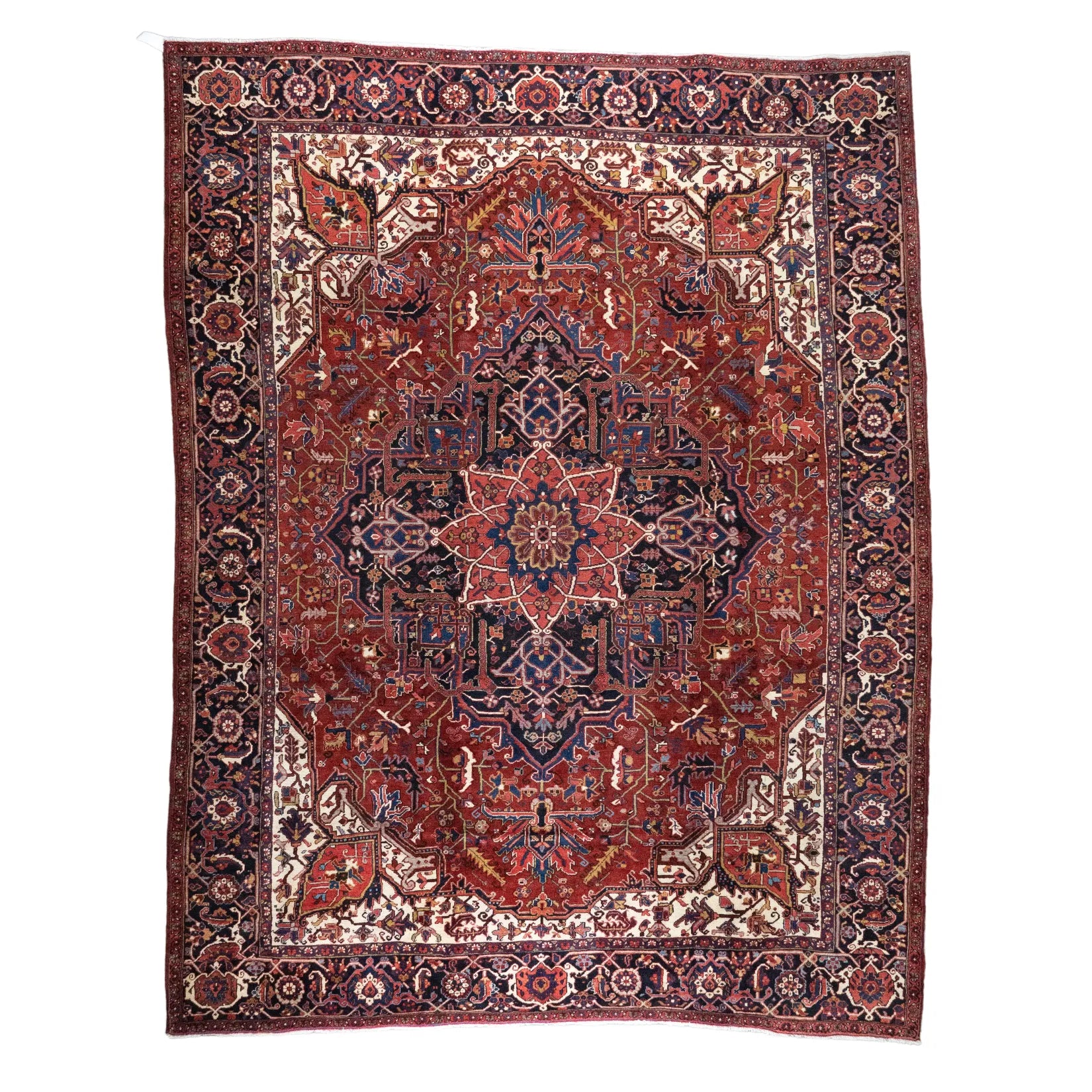 9' 5" x 12' 2" - RED AND NAVY HERIZ GEOMETRIC PERSIAN RUG ( 287 x 371 CM )