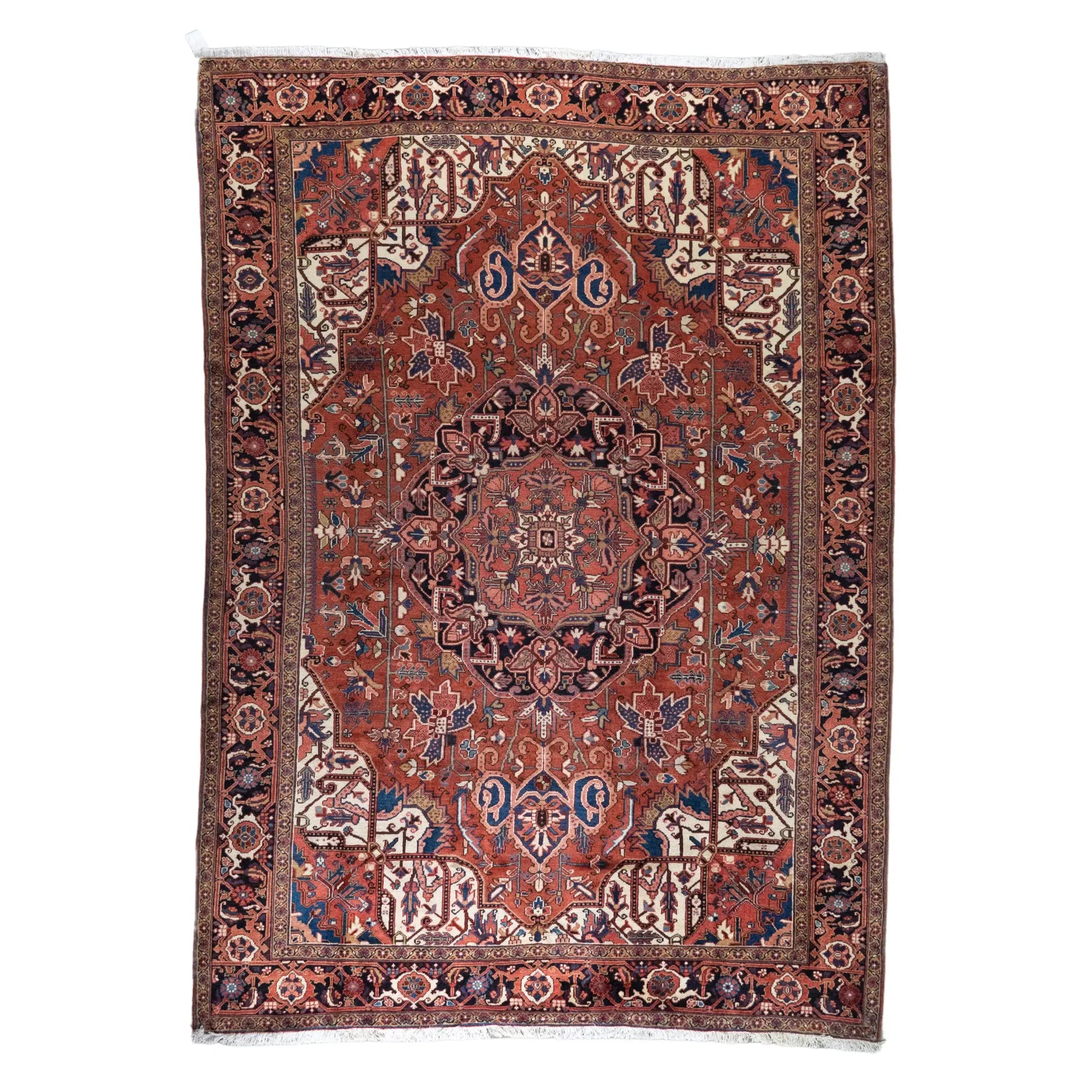 8' 5" x 11' 5" - RED AND NAVY HERIZ GEOMETRIC PERSIAN RUG ( 256 x 348 CM )