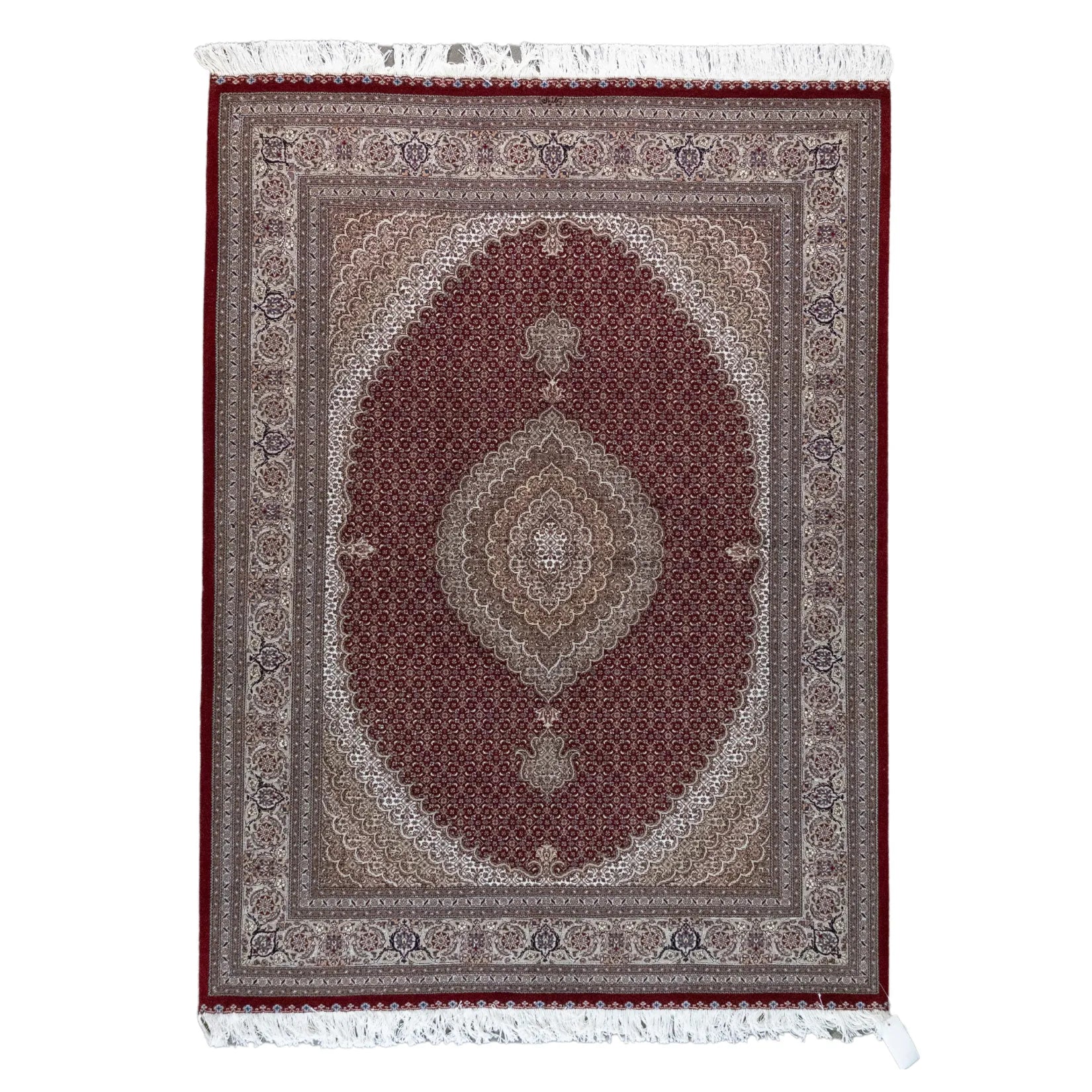 5' 2" x 6' 11" - RED AND GRAY TABRIZ FISH DESIGN PERSIAN RUG ( 157 x 211 CM )