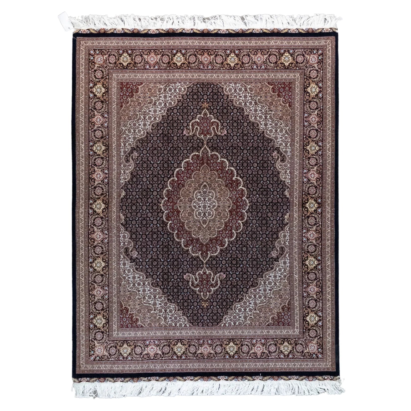 5' 2" x 6' 10" - NAVY AND NAVY TABRIZ FISH DESIGN PERSIAN RUG ( 157 x 208 CM )