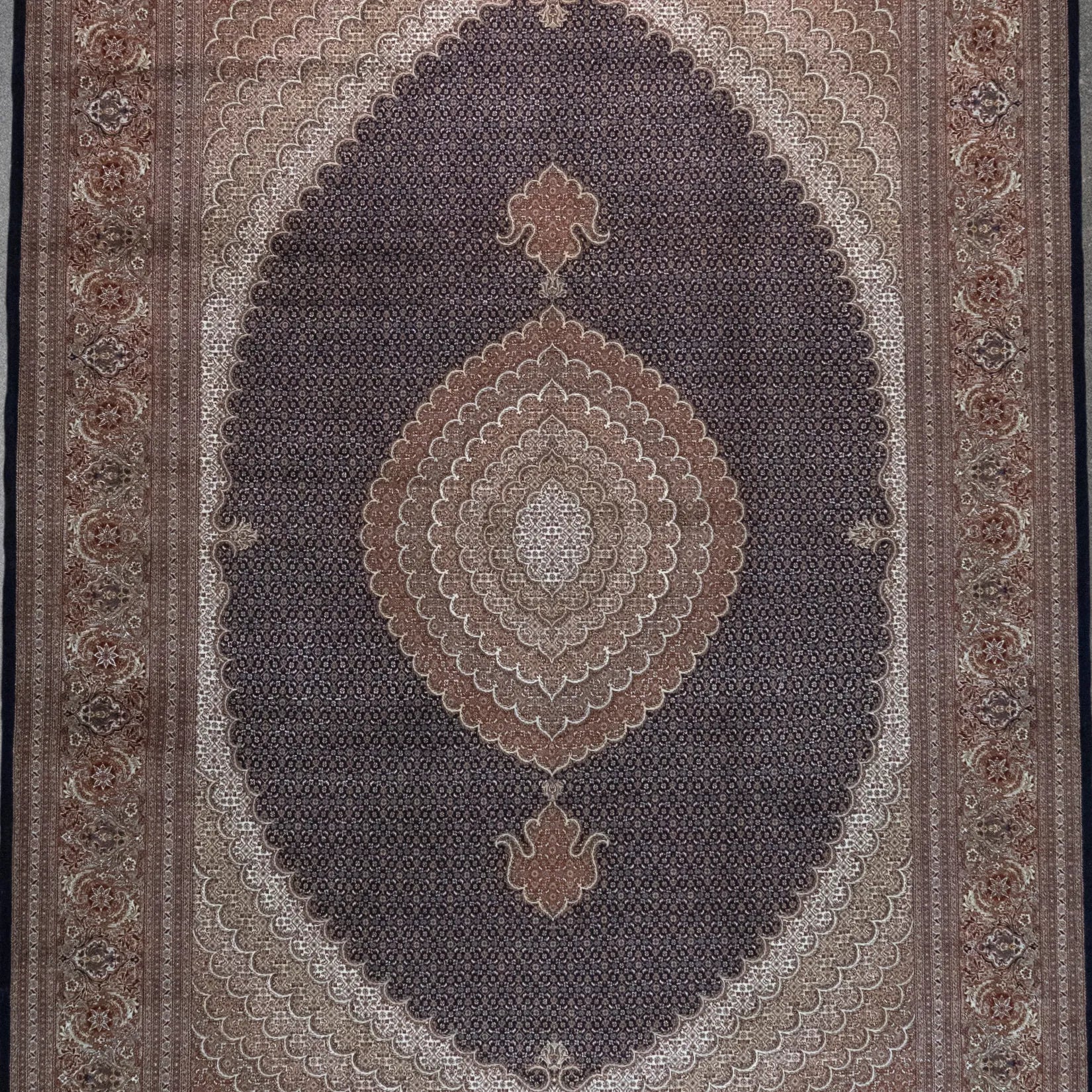 8' 4" x 11' 9" - NAVY AND ROSE TABRIZ FISH DESIGN PERSIAN RUG ( 254 x 358 CM )