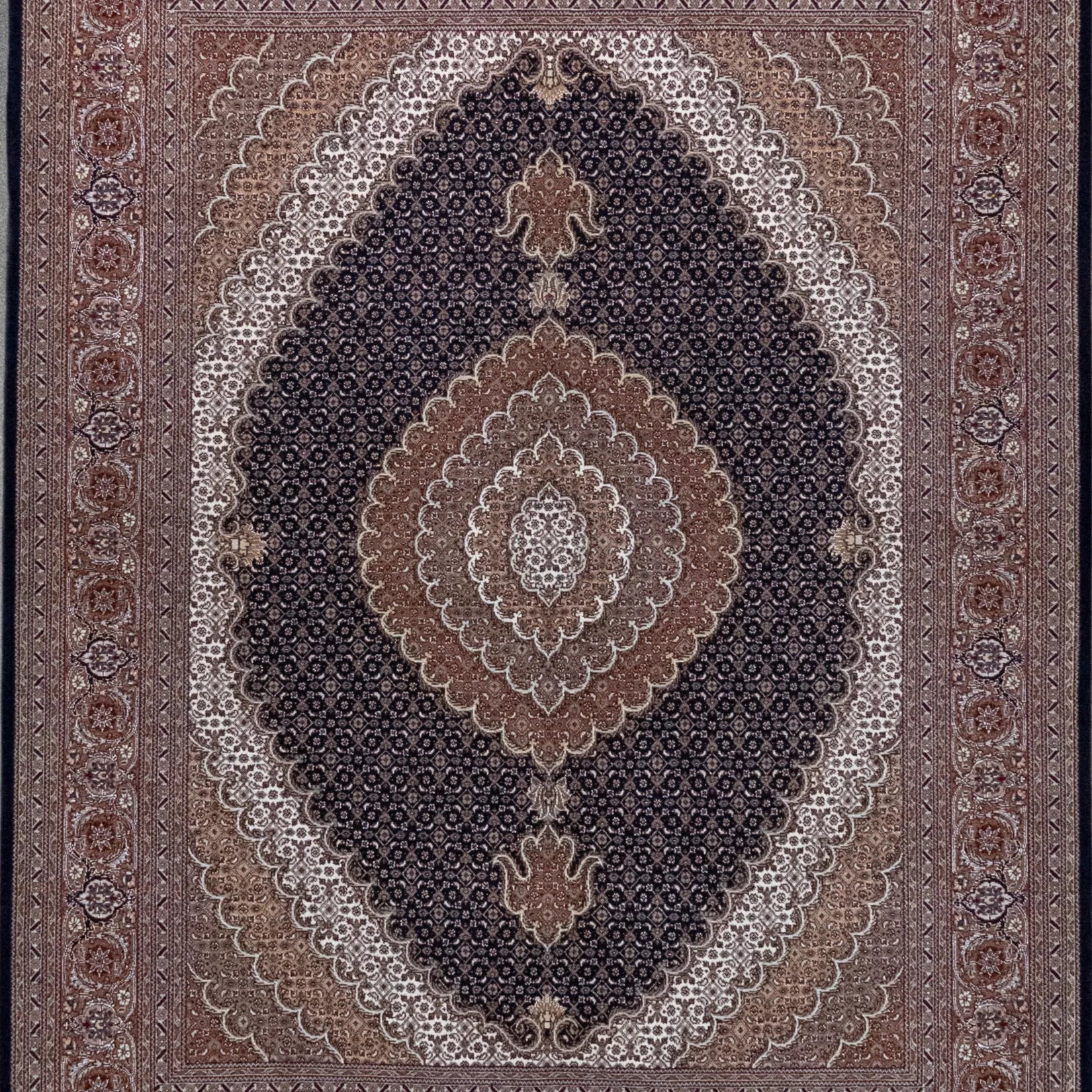 5' 1" x 6' 9" - NAVY AND ROSE TABRIZ FISH DESIGN PERSIAN RUG ( 155 x 206 CM )