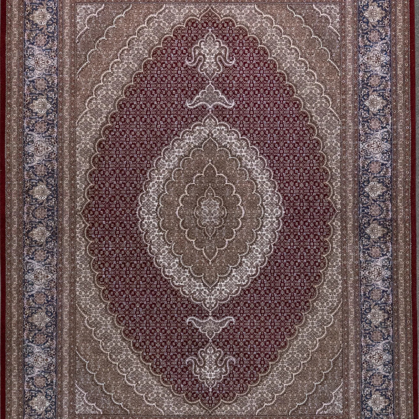 5' 2" x 6' 7" - RED AND NAVY TABRIZ FISH DESIGN PERSIAN RUG ( 157 x 200 CM )