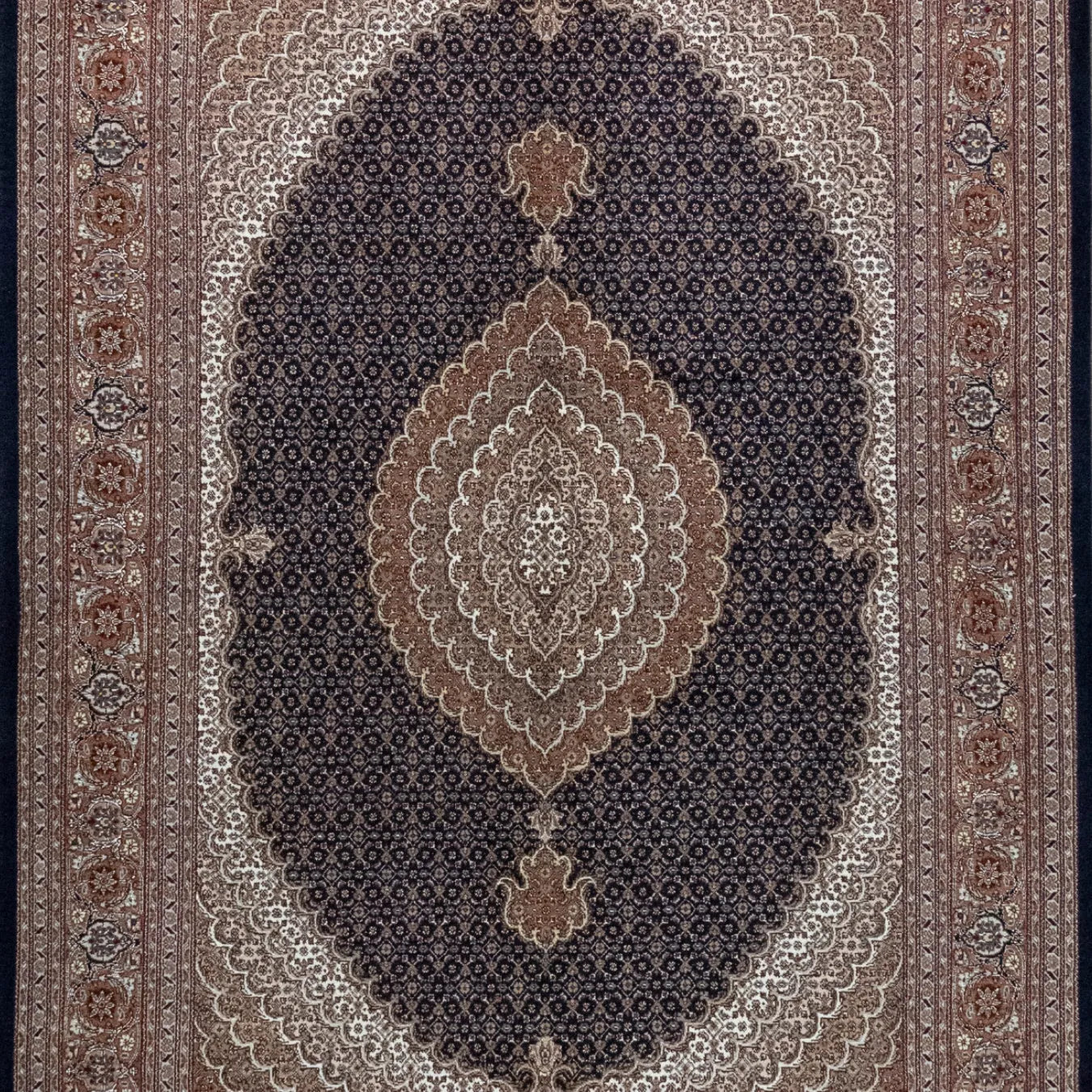 4' 10" x 6' 11" - NAVY AND ROSE TABRIZ FISH DESIGN PERSIAN RUG ( 147 x 211 CM )