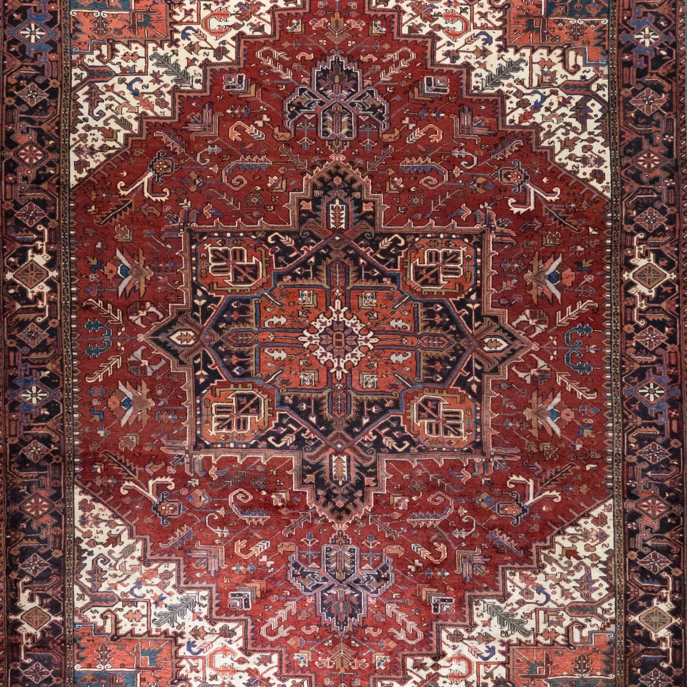 10' 2" x 12' 8" - RED AND NAVY HERIZ GEOMETRIC PERSIAN RUG ( 310 x 386 CM )