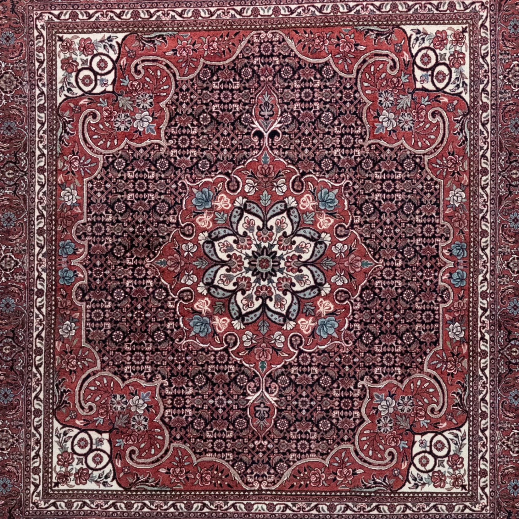 5' 0" x 5' 6" - RED AND RED BIJAR GEOMETRIC PERSIAN RUG ( 152 x 167 CM )