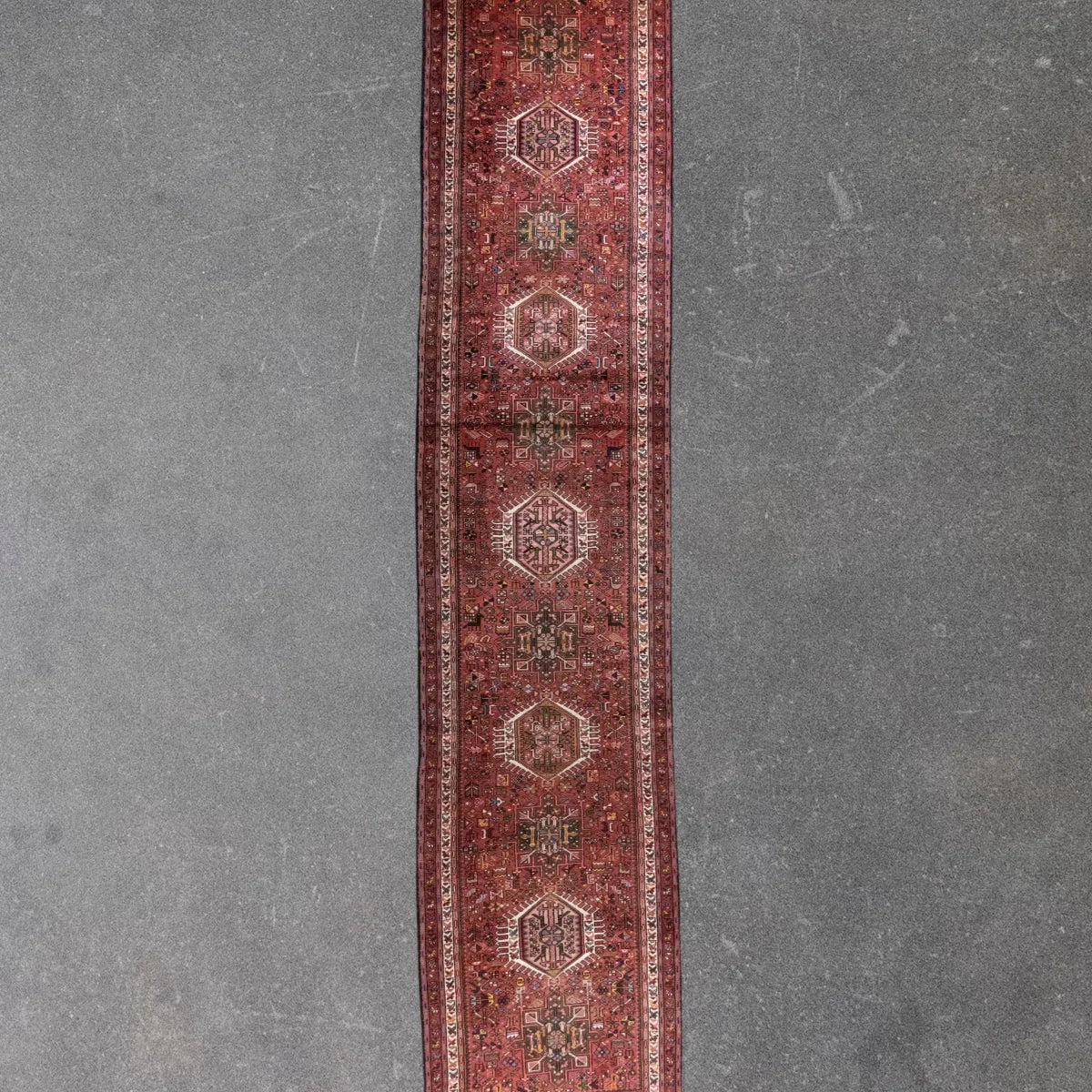 3' 5" x 15' 9" - RED AND NAVY KARAJEH GEOMETRIC PERSIAN RUG ( 104 x 480 CM )