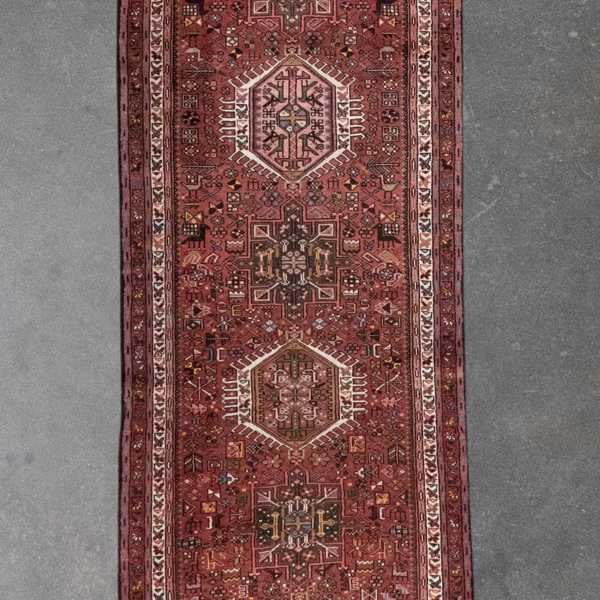 3' 5" x 15' 9" - RED AND NAVY KARAJEH GEOMETRIC PERSIAN RUG ( 104 x 480 CM )