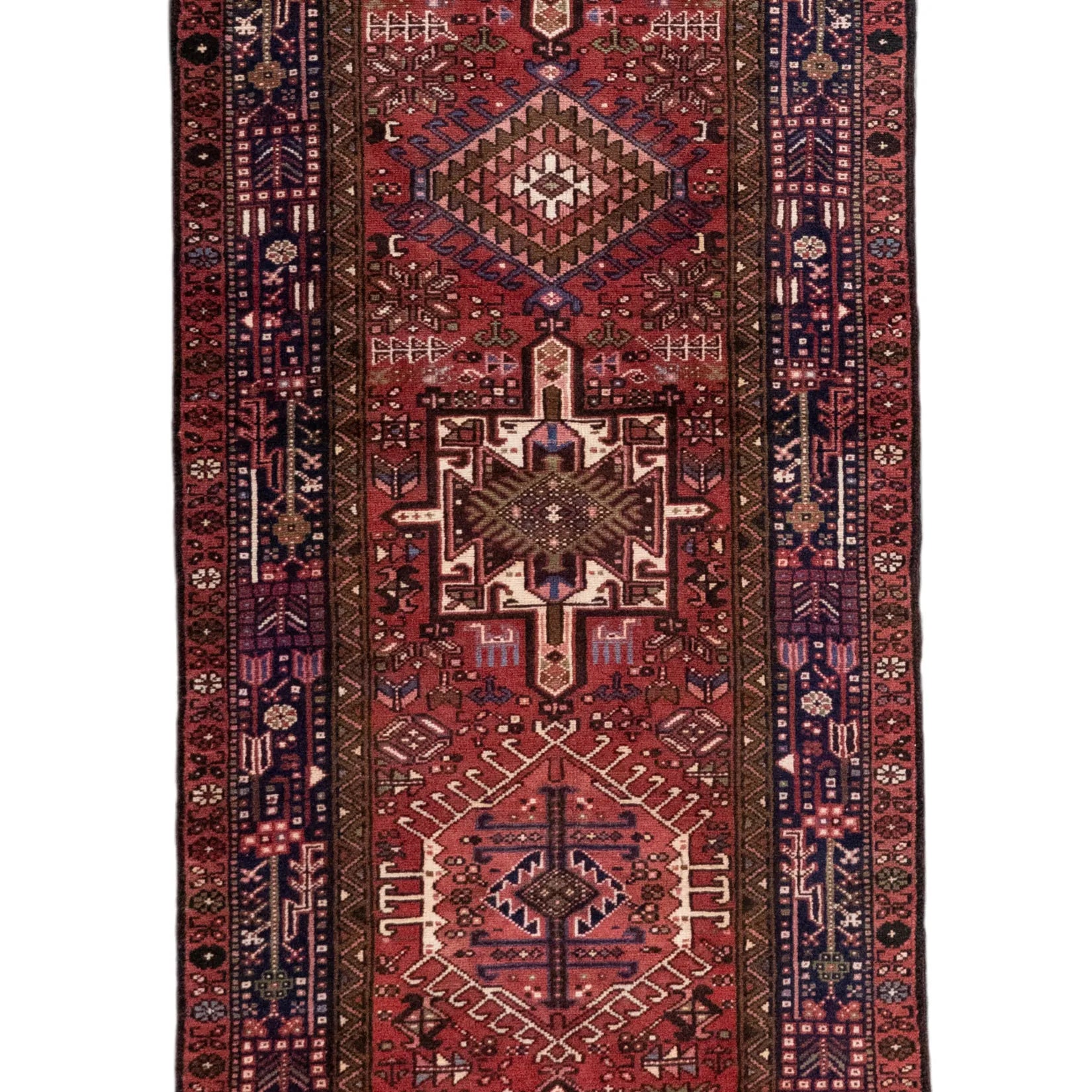 3' 3" x 12' 1" - RED AND RED KARAJEH GEOMETRIC PERSIAN RUG ( 99 x 368 CM )