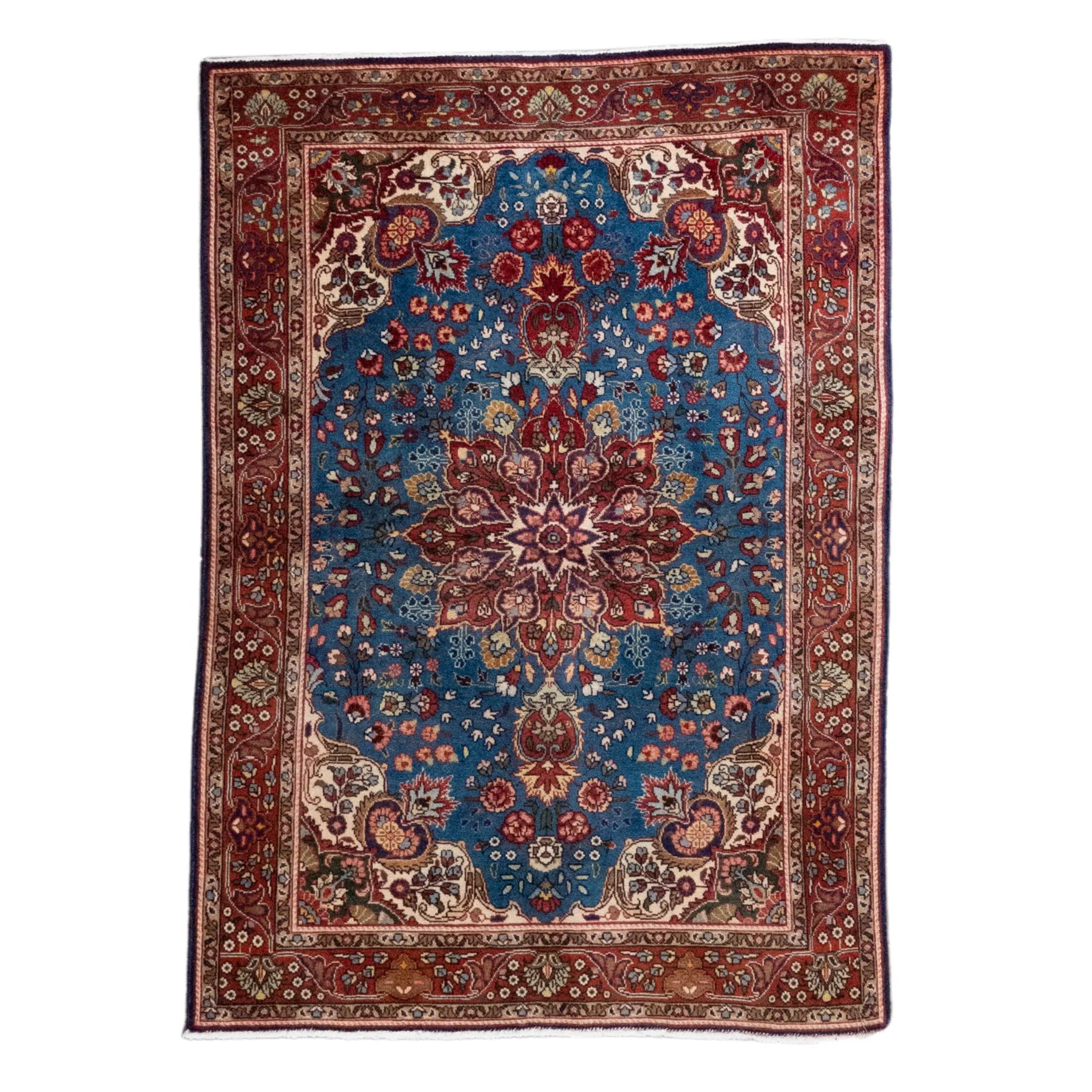 3' 5" x 4' 9" - NAVY AND BEIGE TABRIZ FLORAL PERSIAN RUG ( 104 x 145 CM )