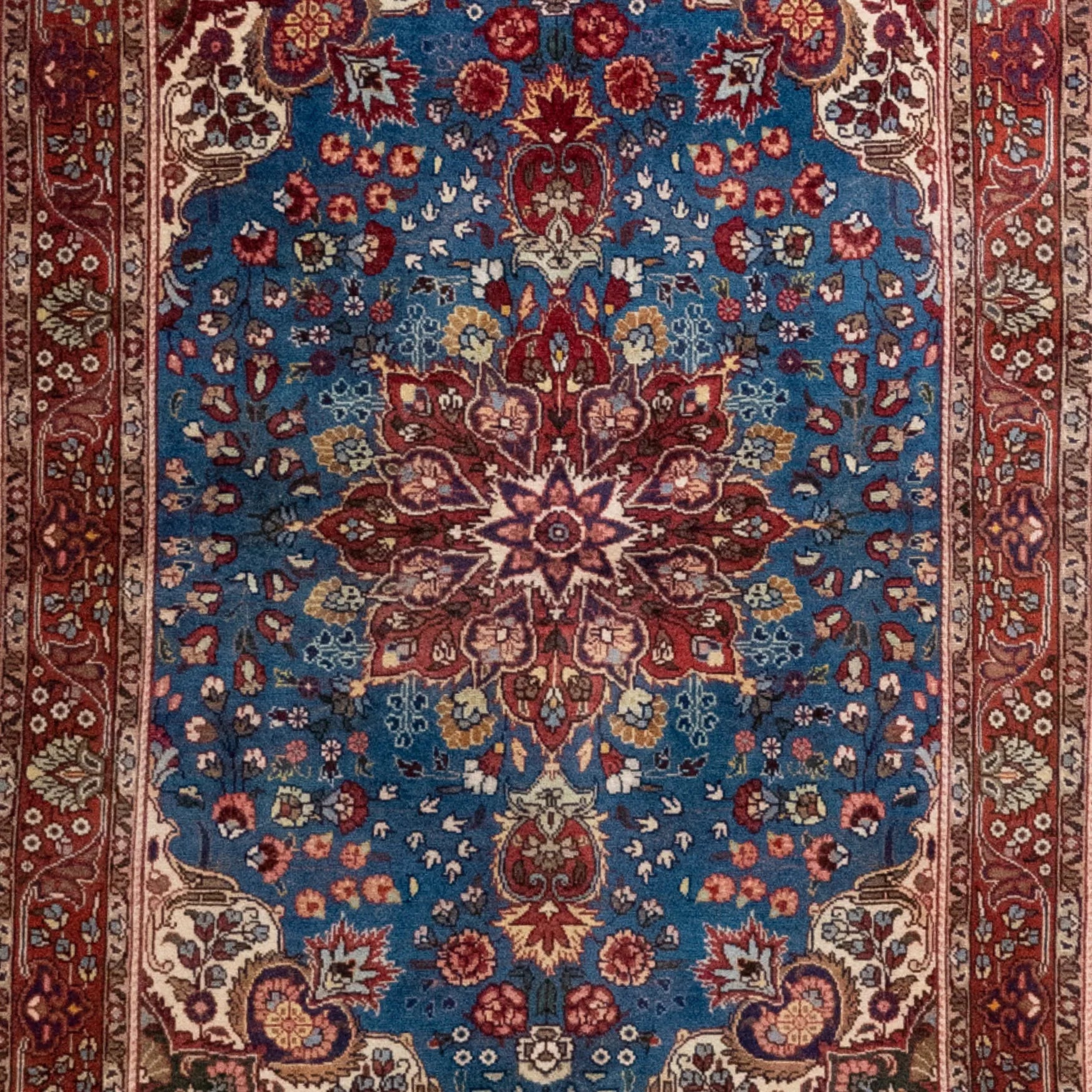 3' 5" x 4' 9" - NAVY AND BEIGE TABRIZ FLORAL PERSIAN RUG ( 104 x 145 CM )