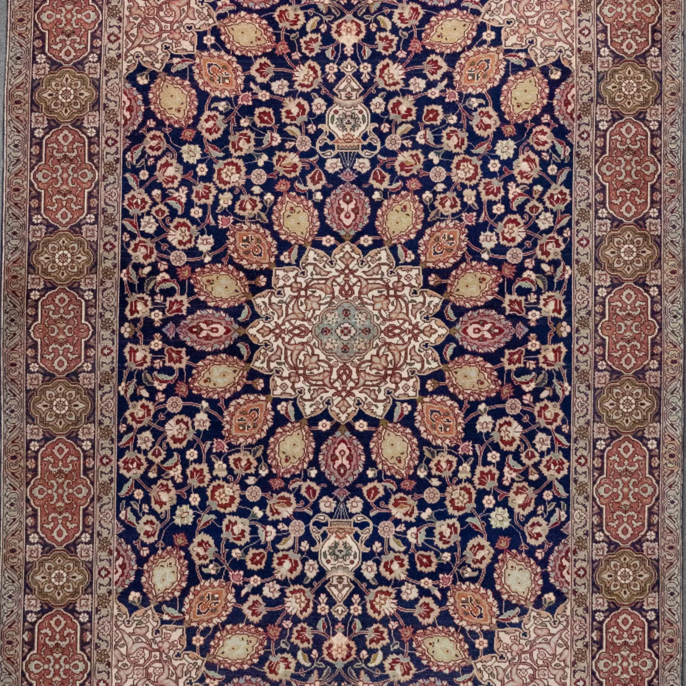 4' 8" x 6' 8" - NAVY AND BEIGE TABRIZ FLORAL PERSIAN RUG ( 142 x 203 CM )