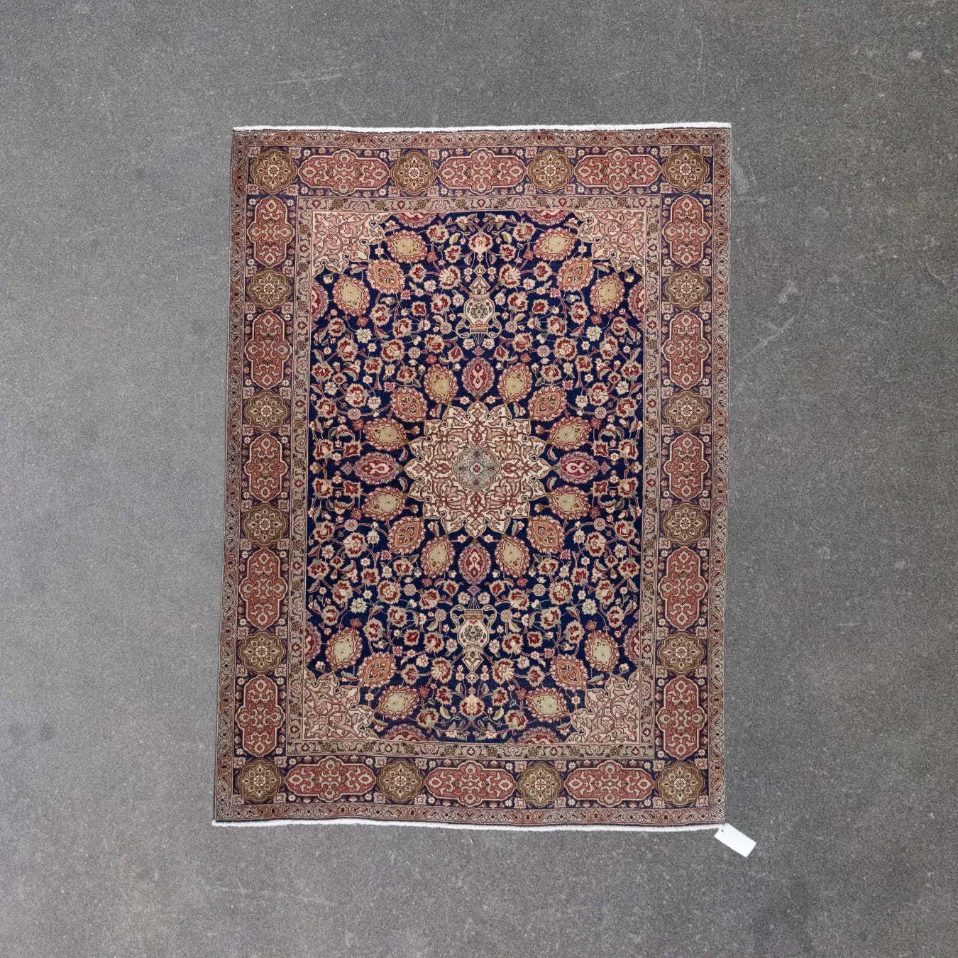 4' 8" x 6' 5" - NAVY AND BEIGE TABRIZ FLORAL PERSIAN RUG ( 142 x 195 CM )