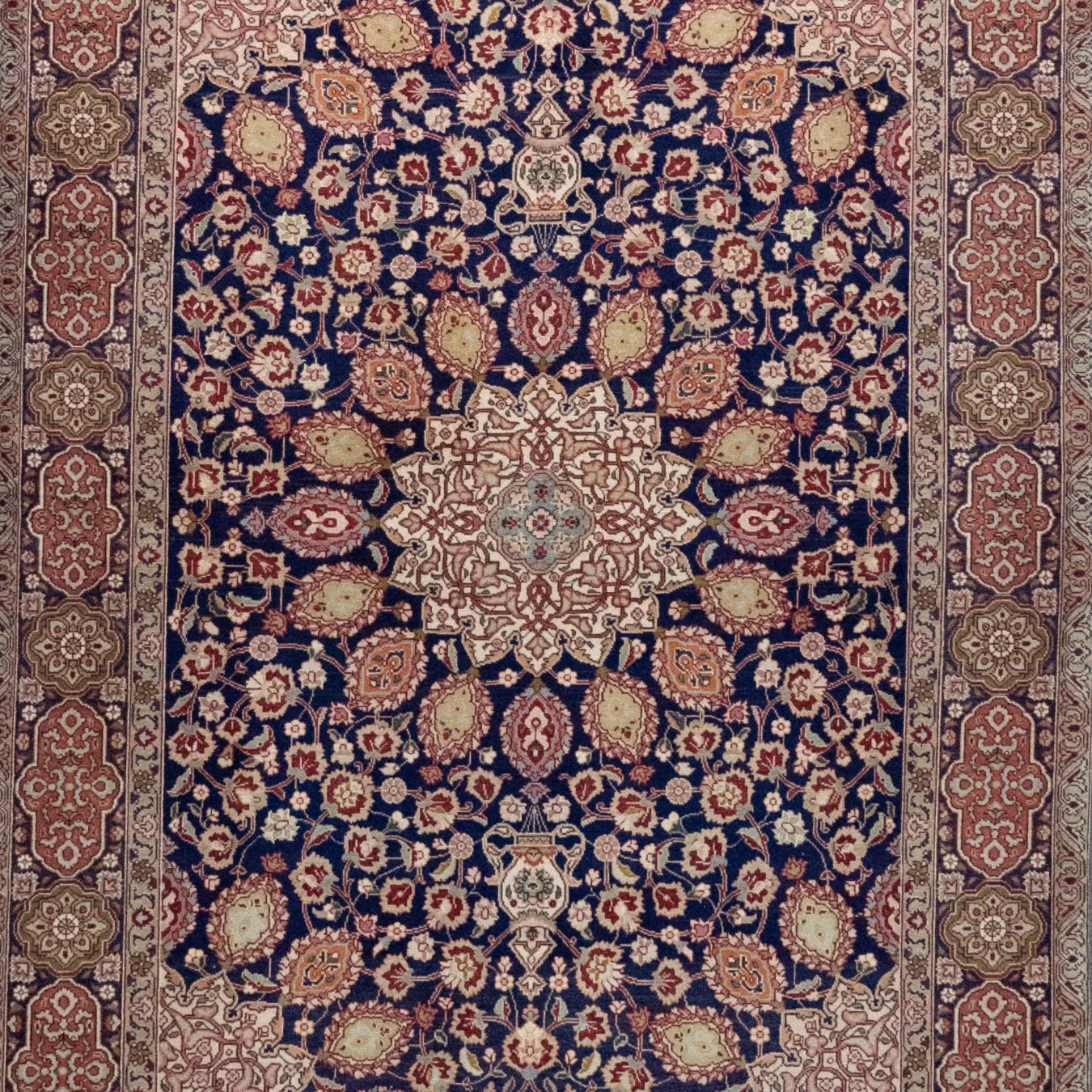 4' 8" x 6' 5" - NAVY AND BEIGE TABRIZ FLORAL PERSIAN RUG ( 142 x 195 CM )