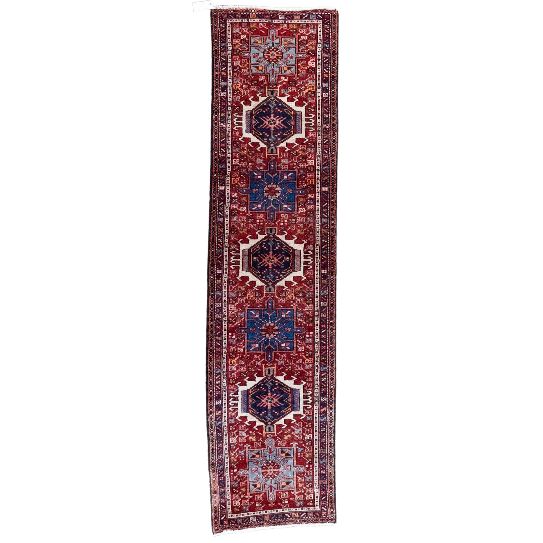 2' 3" x 8' 11" - BLUE AND RED KARAJEH GEOMETRIC PERSIAN RUG ( 68 x 272 CM )