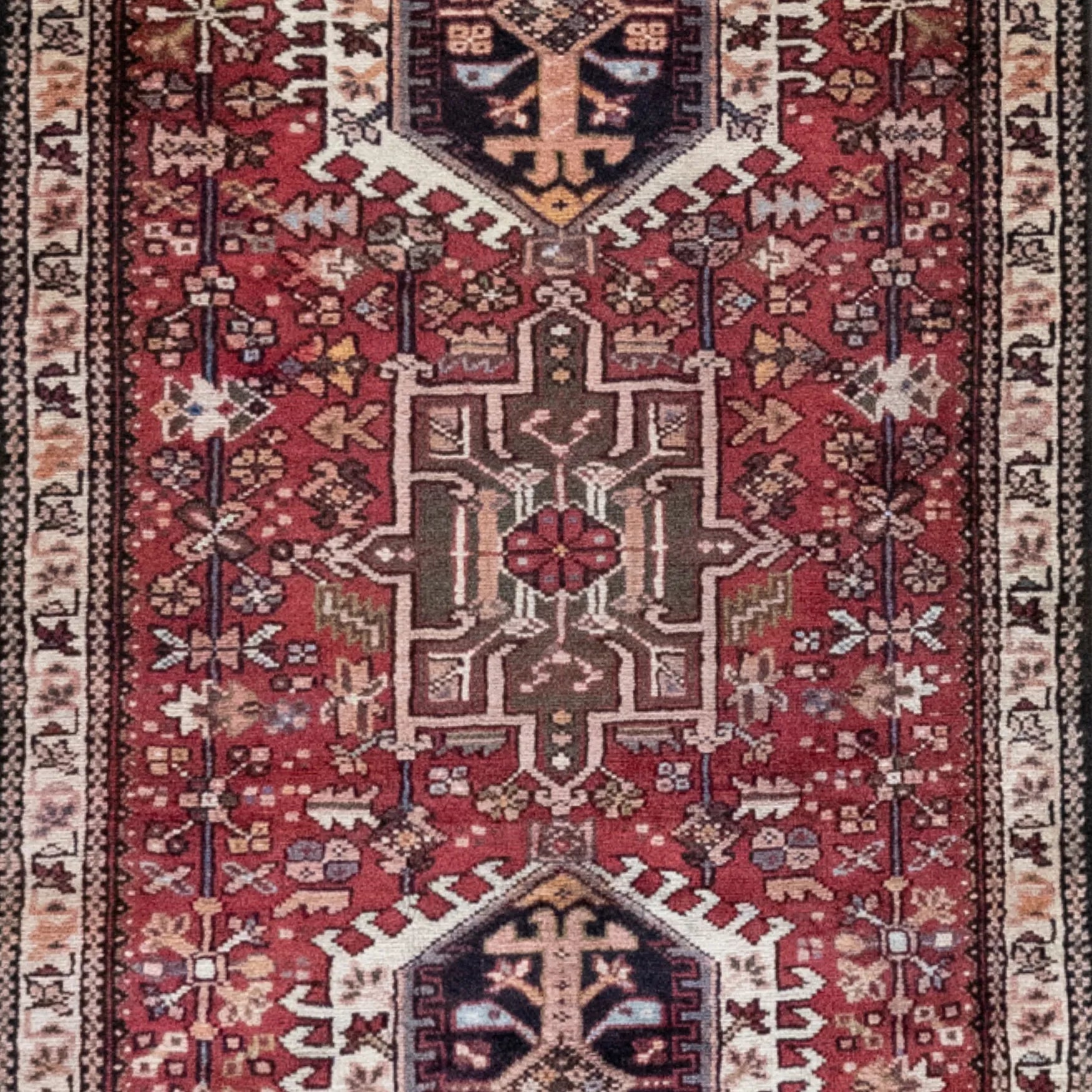 2' 8" x 8' 9" - RED AND BLUE KARAJEH GEOMETRIC PERSIAN RUG ( 81 x 267 CM )