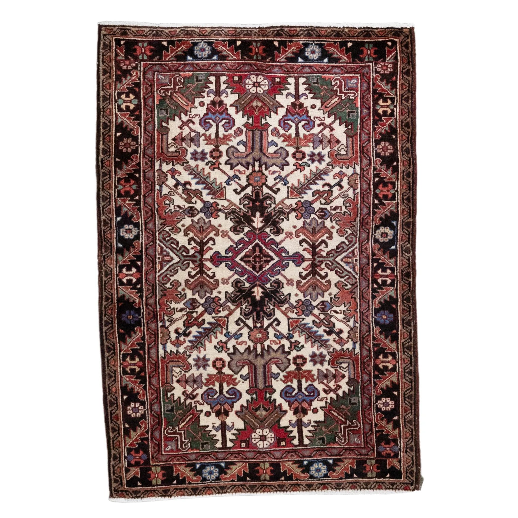 3' 3" x 4' 10" - RED AND BLACK HERIZ GEOMETRIC PERSIAN RUG ( 99 x 147 CM )