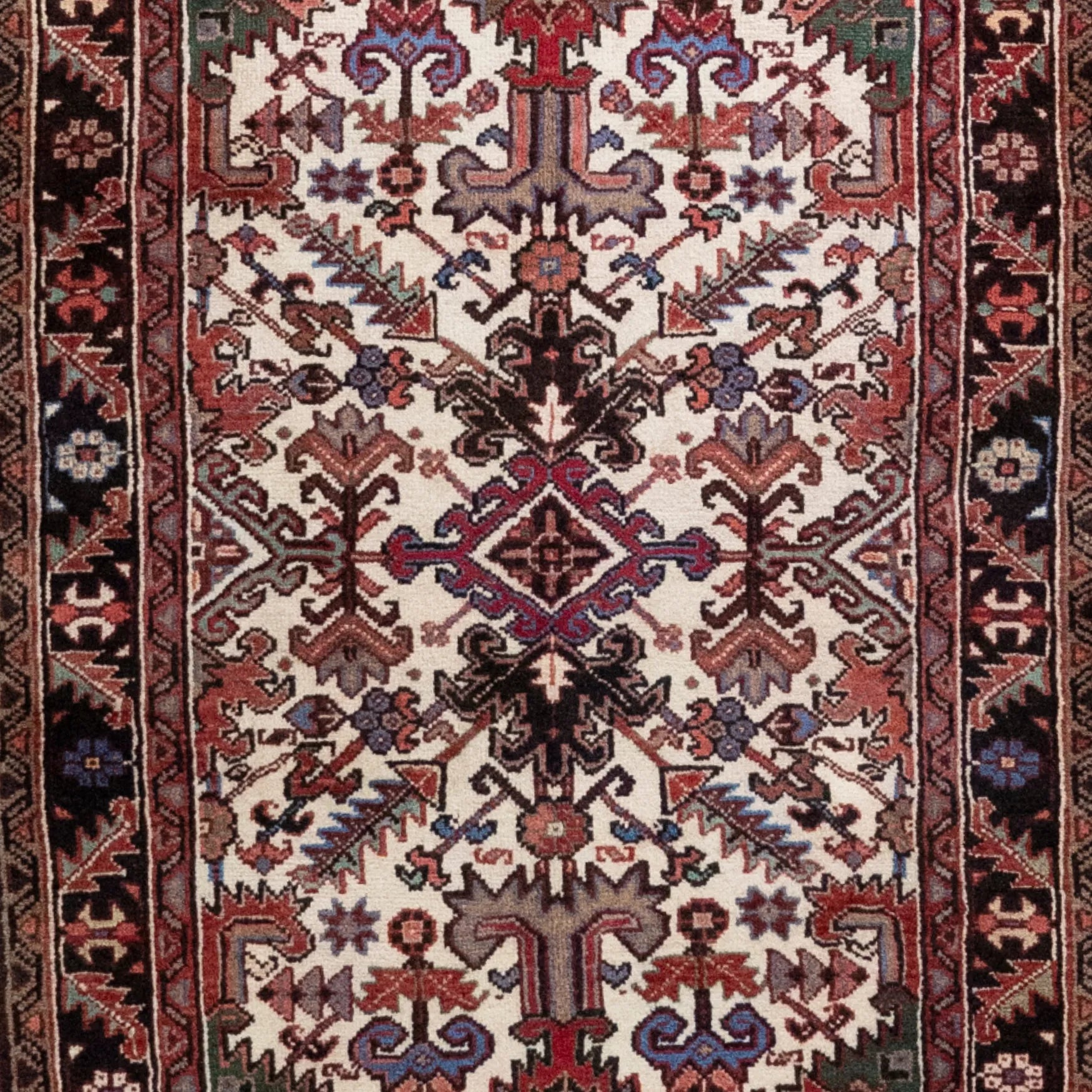 3' 3" x 4' 10" - RED AND BLACK HERIZ GEOMETRIC PERSIAN RUG ( 99 x 147 CM )