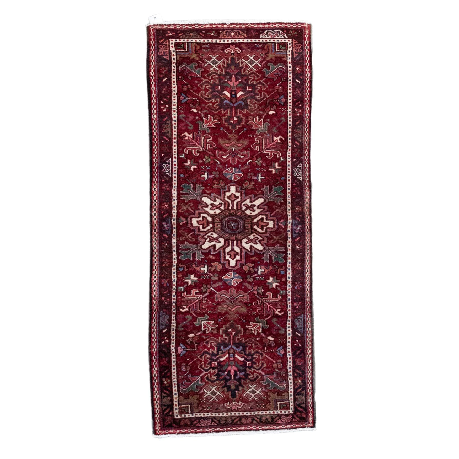 2' 3" x 5' 7" - RED AND RED KARAJEH GEOMETRIC PERSIAN RUG ( 68 x 170 CM )