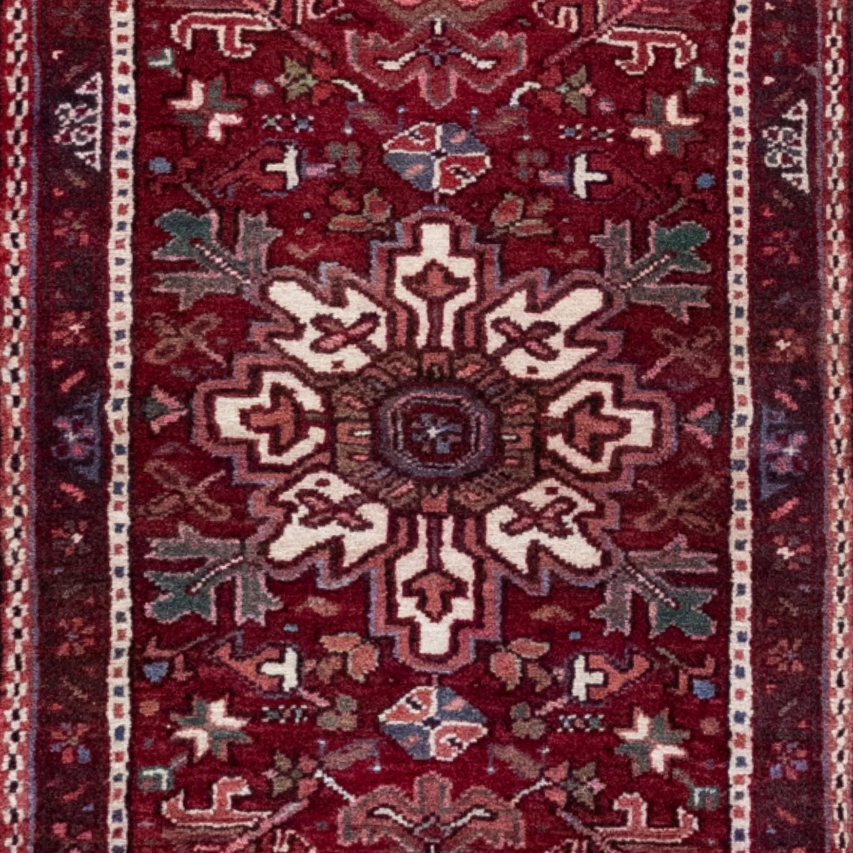 2' 3" x 5' 7" - RED AND RED KARAJEH GEOMETRIC PERSIAN RUG ( 68 x 170 CM )