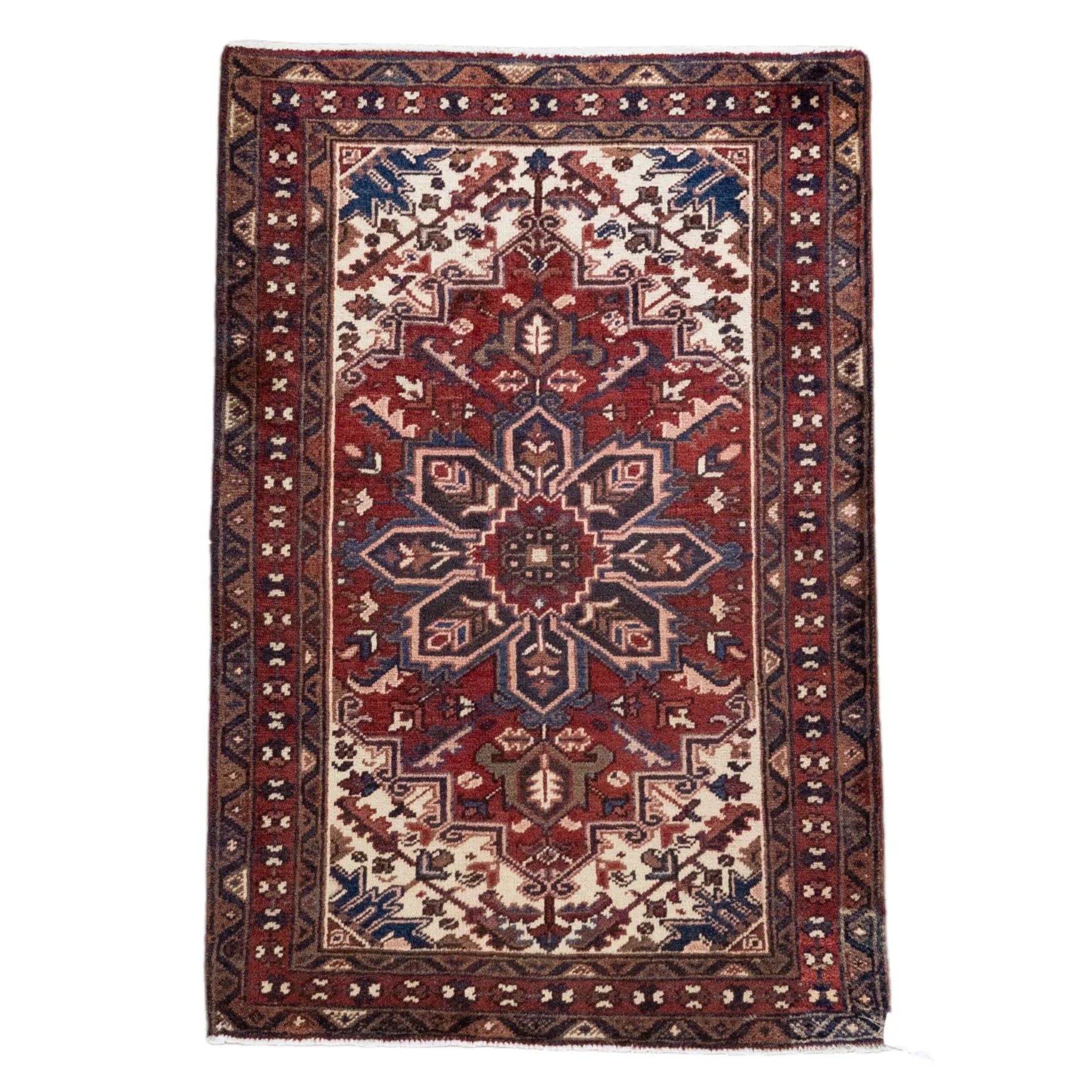 2' 11" x 4' 3" - RED AND RED HERIZ GEOMETRIC PERSIAN RUG ( 89 x 129 CM )