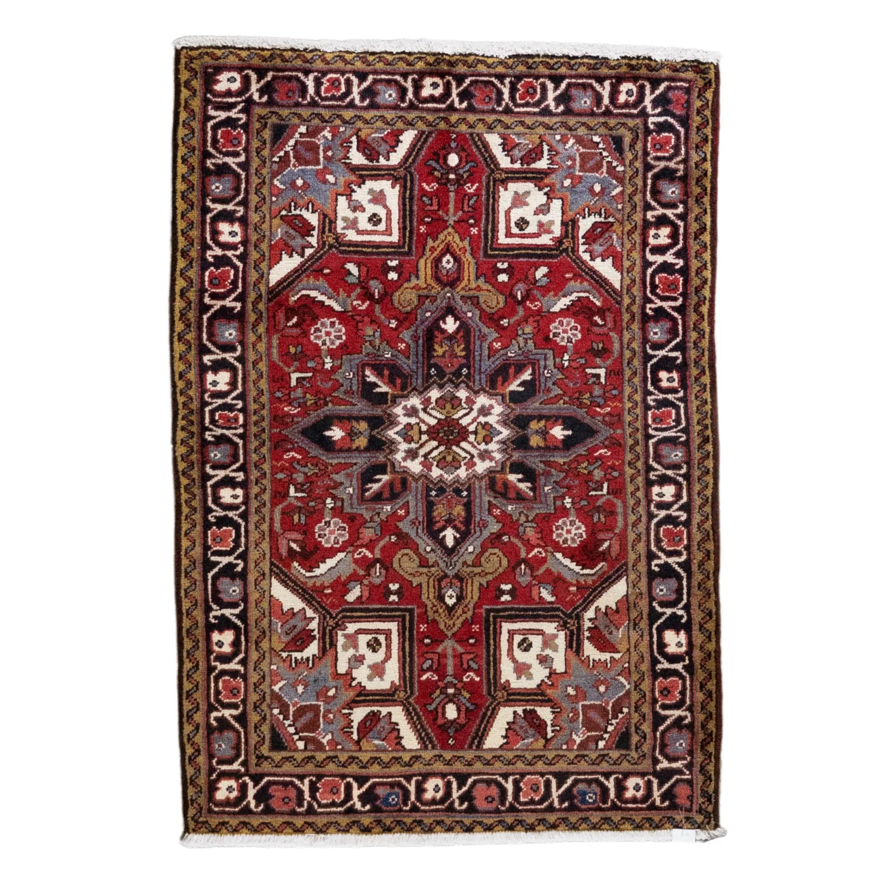 3' 1" x 4' 4" - RED AND BLACK HERIZ GEOMETRIC PERSIAN RUG ( 94 x 132 CM )