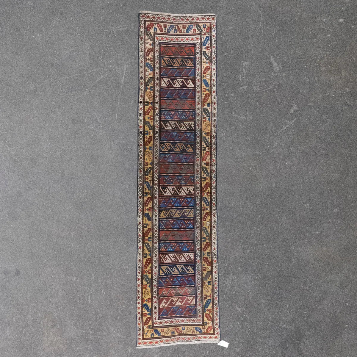 2' 9" x 11' 2" - MULTICOLOR AND GOLD  FLORAL AZERBAIJANI RUG ( 84 x 340 CM )