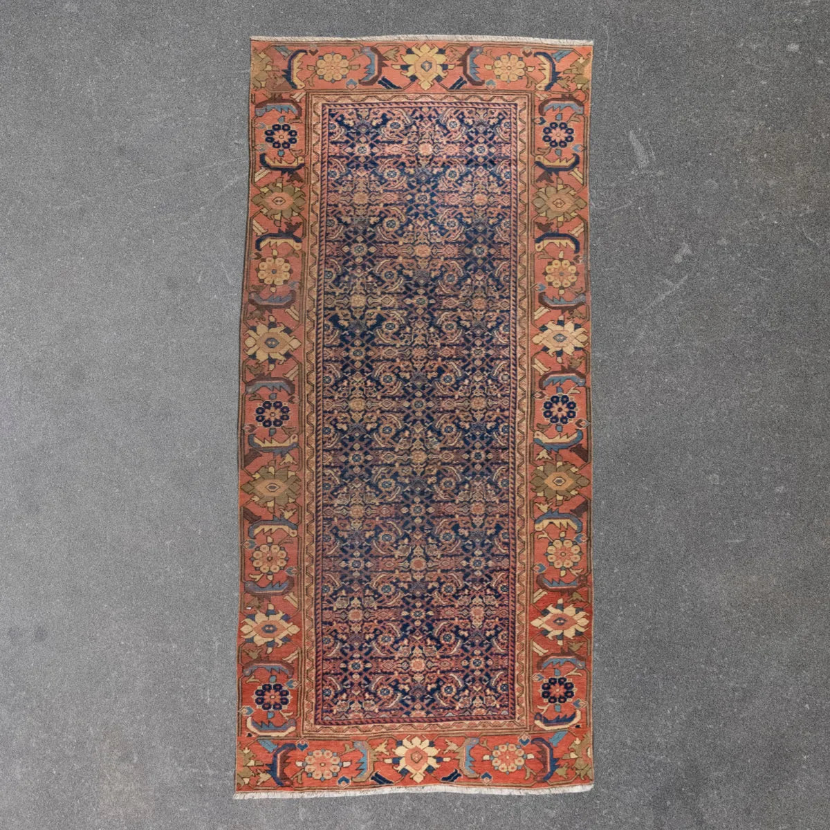 5' 0" x 9' 10" - NAVY AND RED MALAYER FLORAL PERSIAN RUG ( 152 x 300 CM )