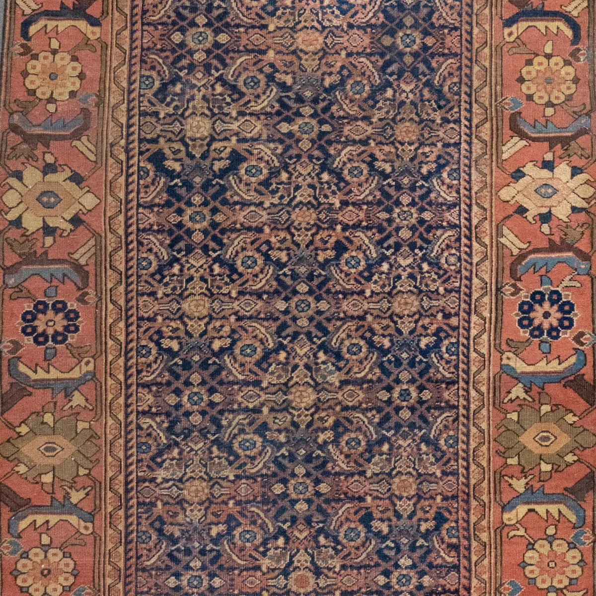 5' 0" x 9' 10" - NAVY AND RED MALAYER FLORAL PERSIAN RUG ( 152 x 300 CM )