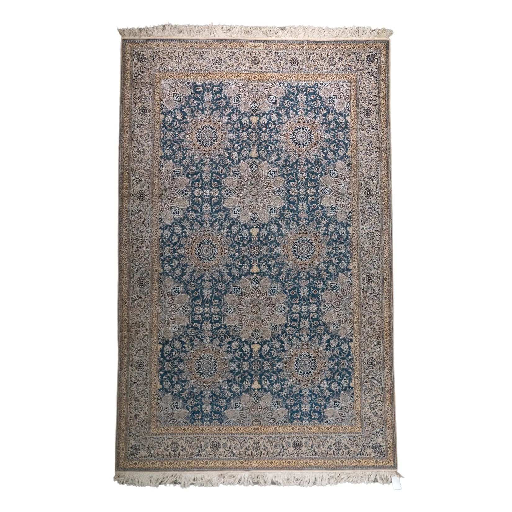 6' 8" x 10' 5" - BLUE AND BEIGE NAEIN FLORAL PERSIAN RUG ( 203 x 317 CM )