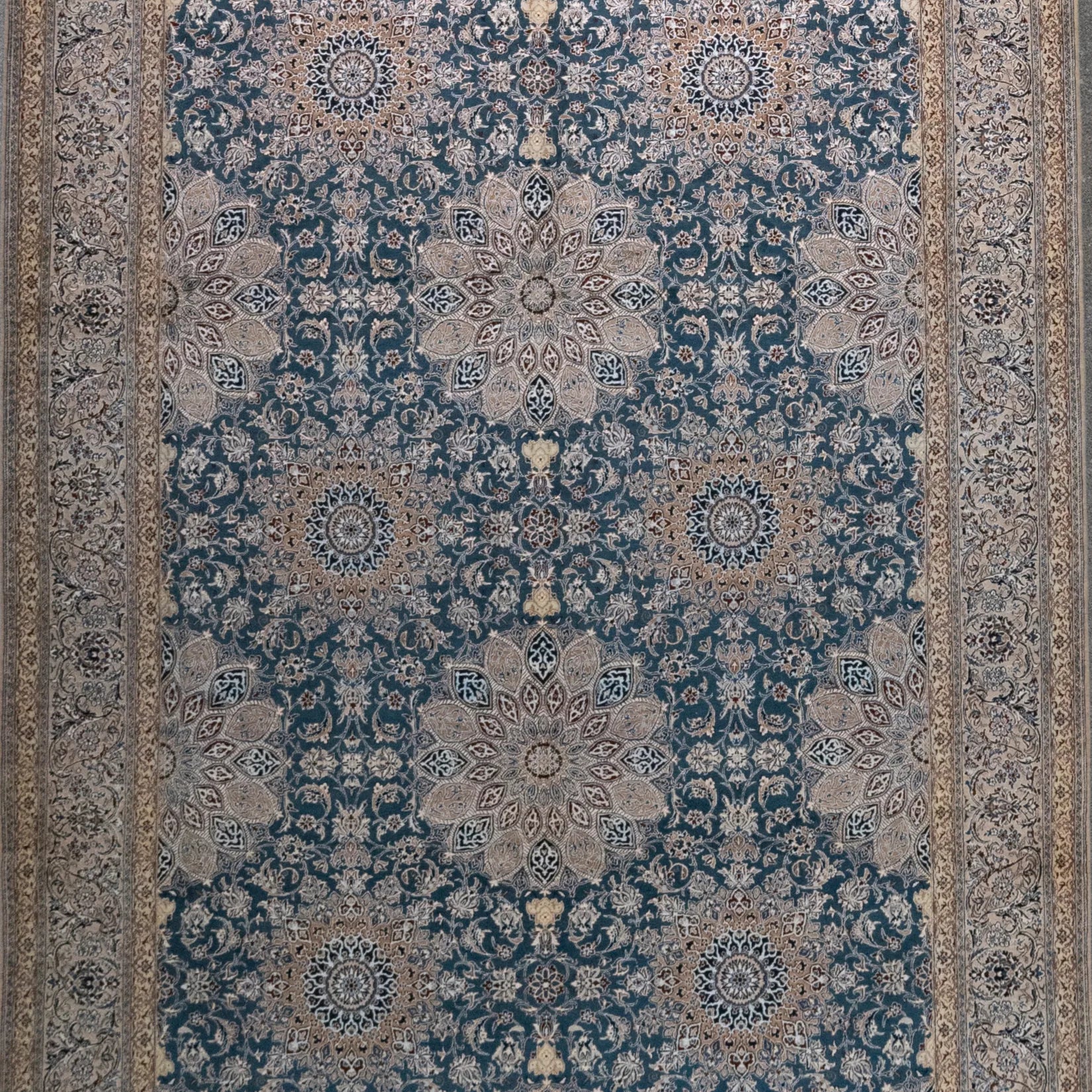 6' 8" x 10' 5" - BLUE AND BEIGE NAEIN FLORAL PERSIAN RUG ( 203 x 317 CM )