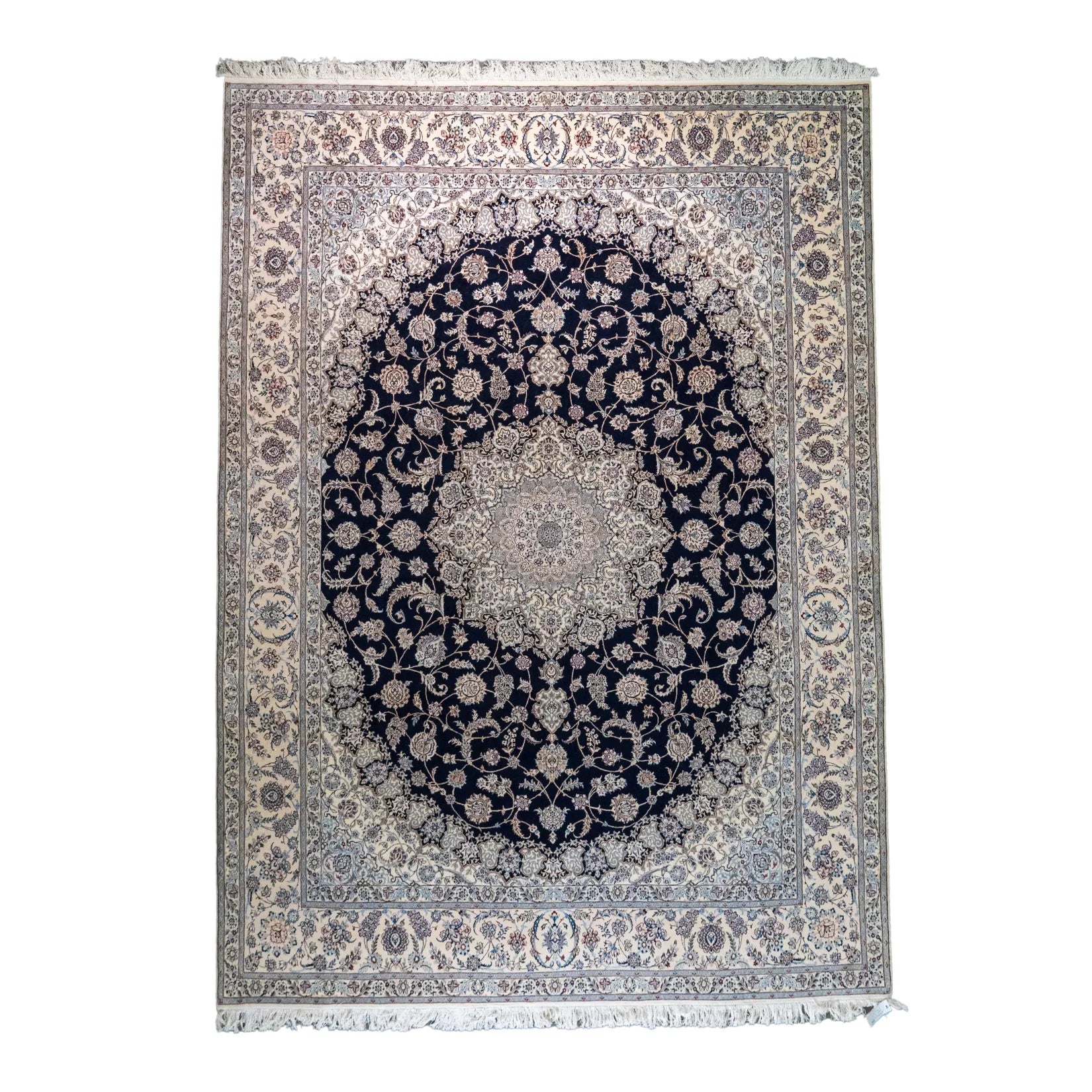 8' 6" x 11' 9" - NAVY AND WHITE NAEIN FLORAL PERSIAN RUG ( 259 x 358 CM )