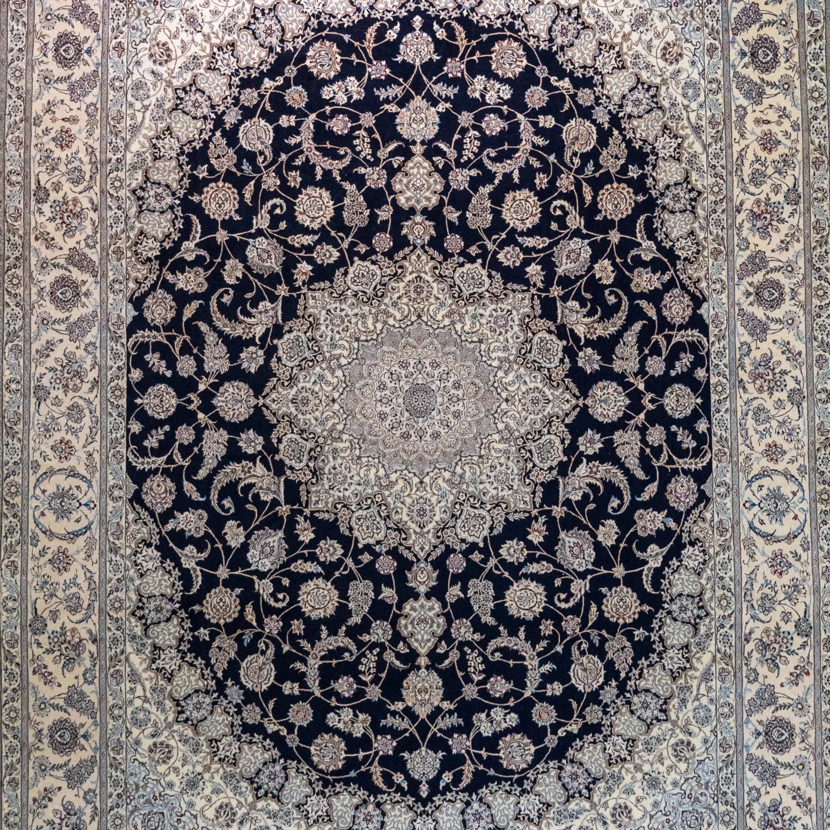 8' 6" x 11' 9" - NAVY AND WHITE NAEIN FLORAL PERSIAN RUG ( 259 x 358 CM )