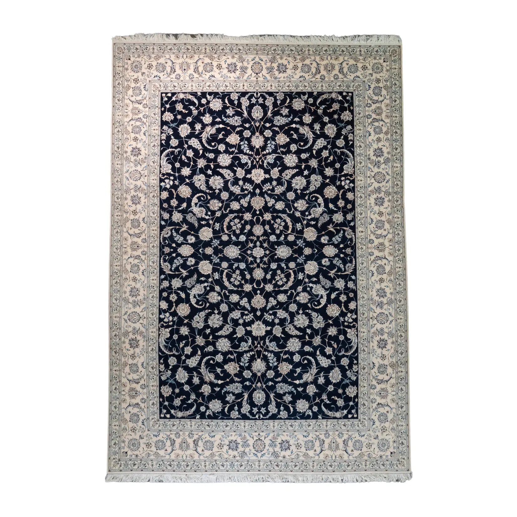 8' 4" x 12' 1" - NAVY AND WHITE NAEIN FLORAL PERSIAN RUG ( 254 x 368 CM )