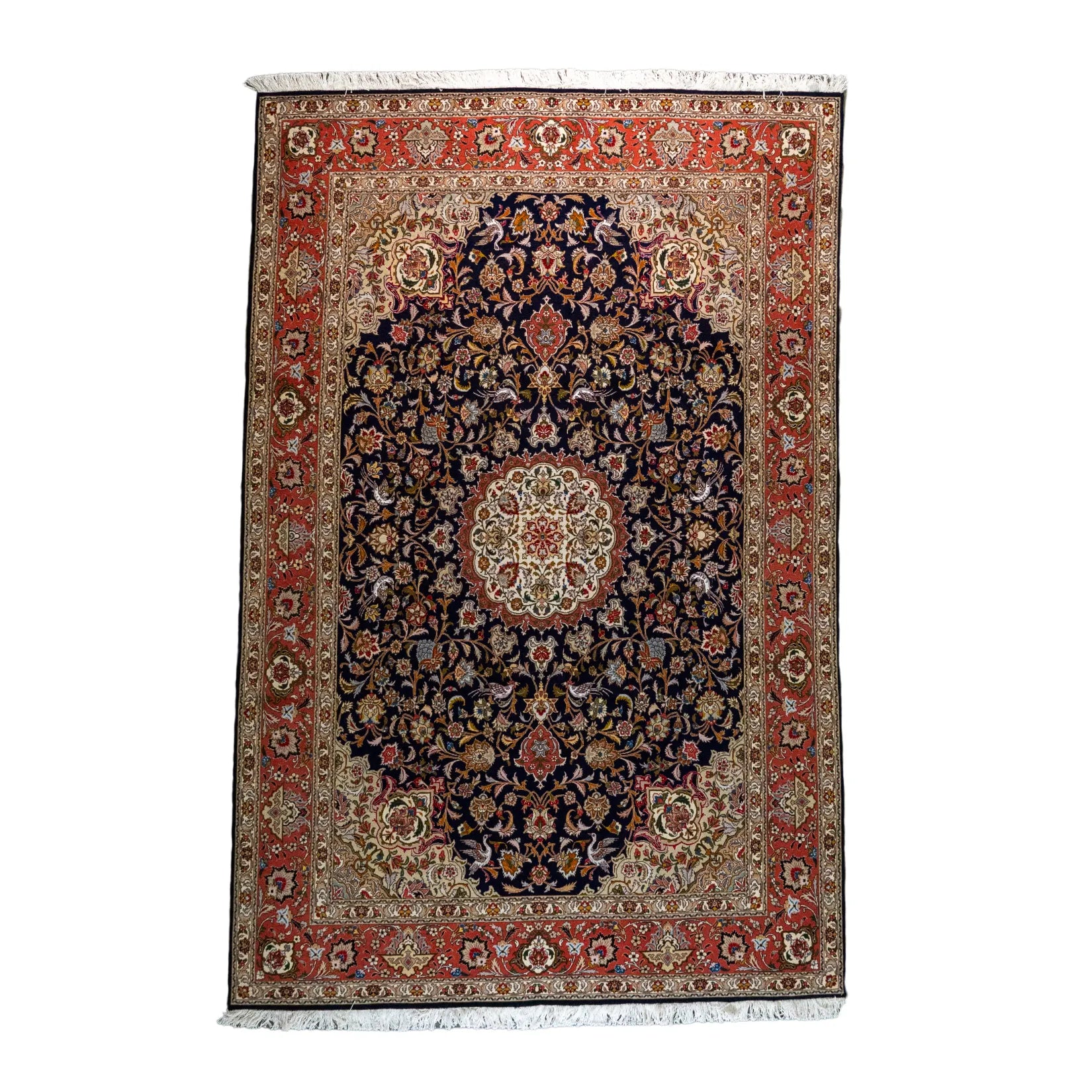 6' 7" x 9' 10" - NAVY AND ROSE TABRIZ FLORAL PERSIAN RUG ( 200 x 300 CM )