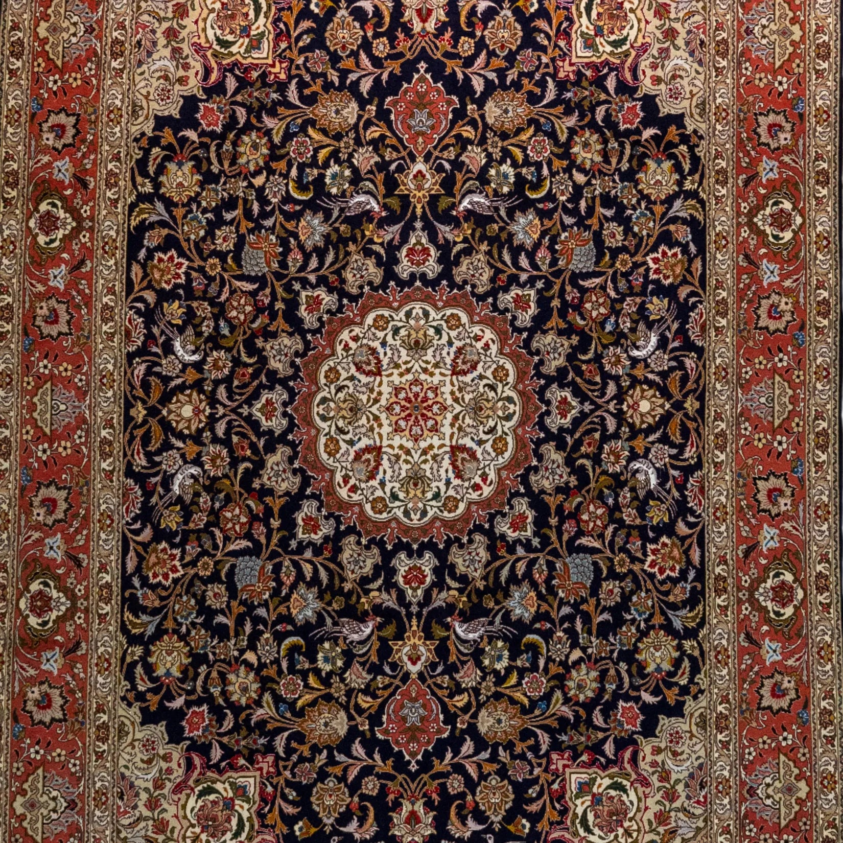 6' 7" x 9' 10" - NAVY AND ROSE TABRIZ FLORAL PERSIAN RUG ( 200 x 300 CM )