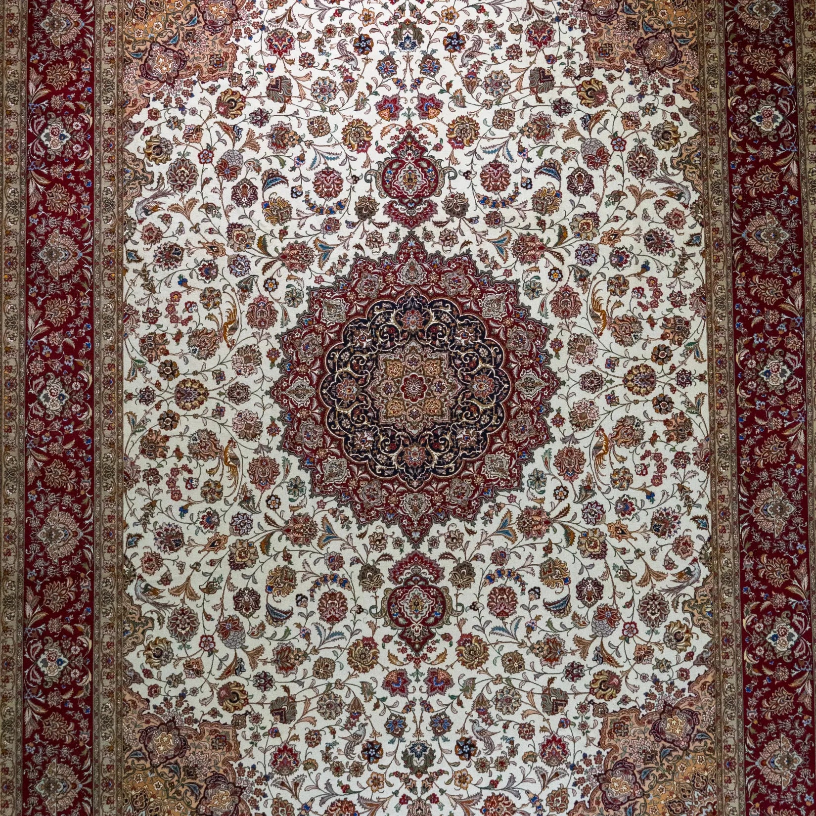 9' 9" x 13' 1" - BEIGE AND RED TABRIZ FLORAL PERSIAN RUG ( 297 x 399 CM )