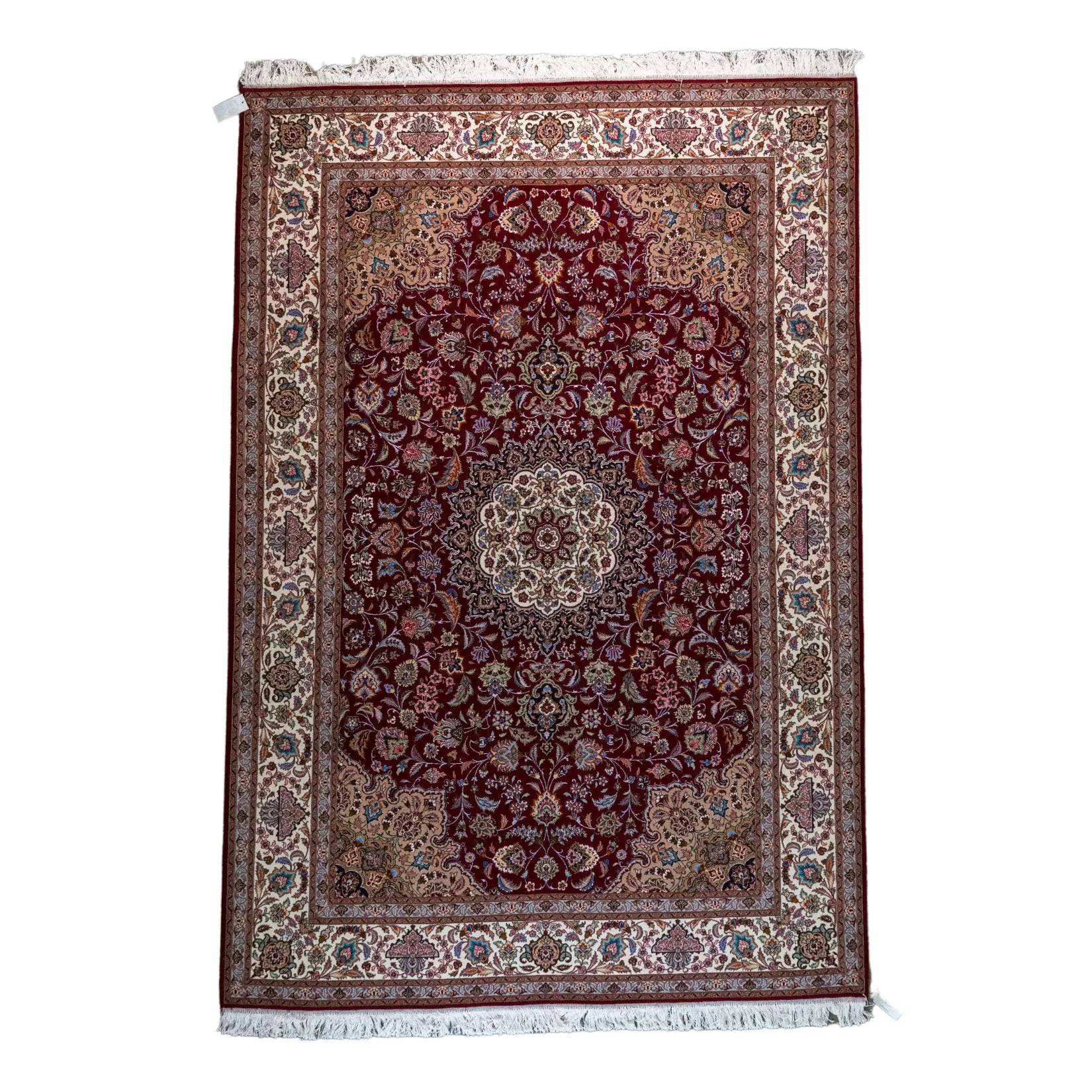 6' 8" x 9' 8" - RED AND BEIGE TABRIZ FLORAL PERSIAN RUG ( 203 x 294 CM )