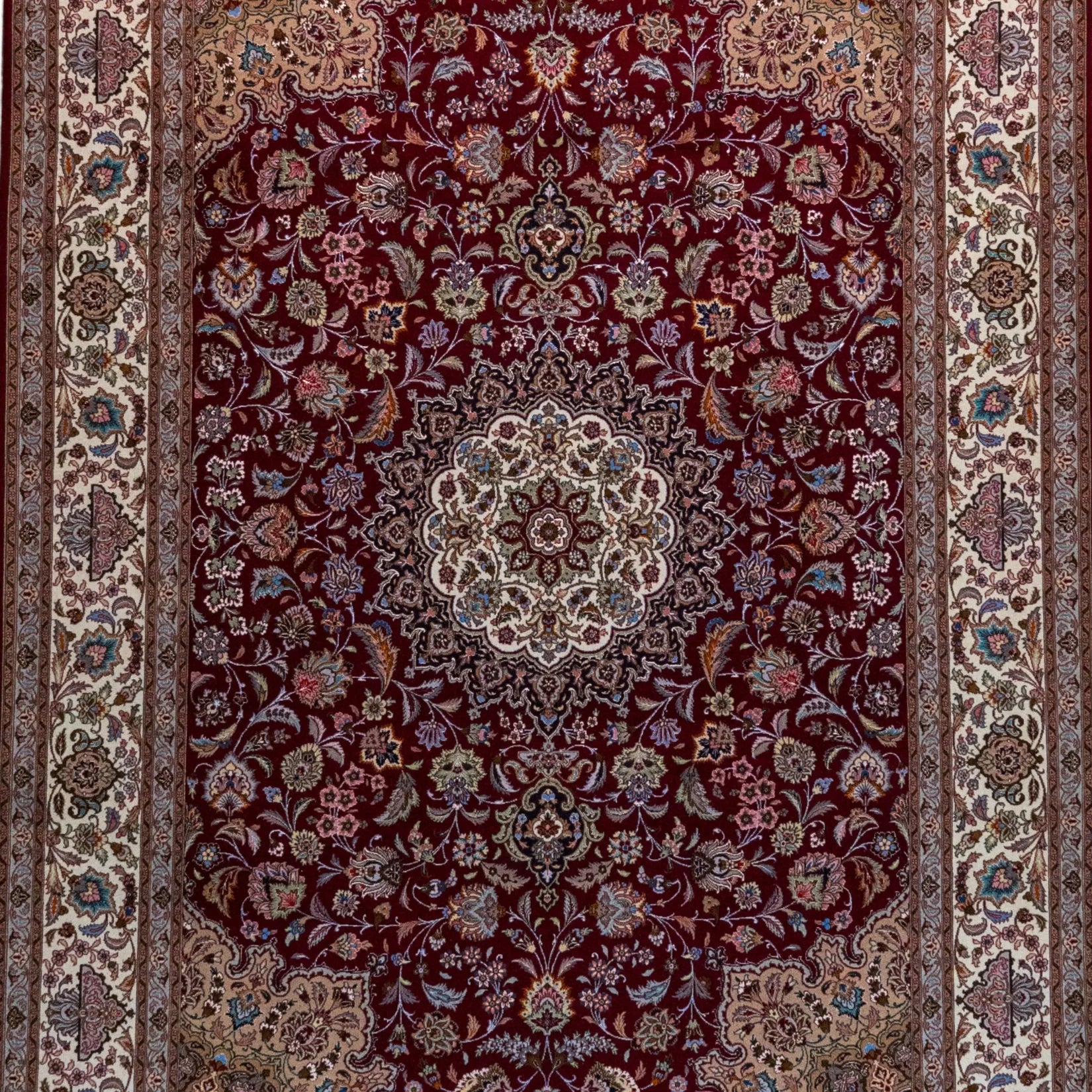 6' 8" x 9' 8" - RED AND BEIGE TABRIZ FLORAL PERSIAN RUG ( 203 x 294 CM )