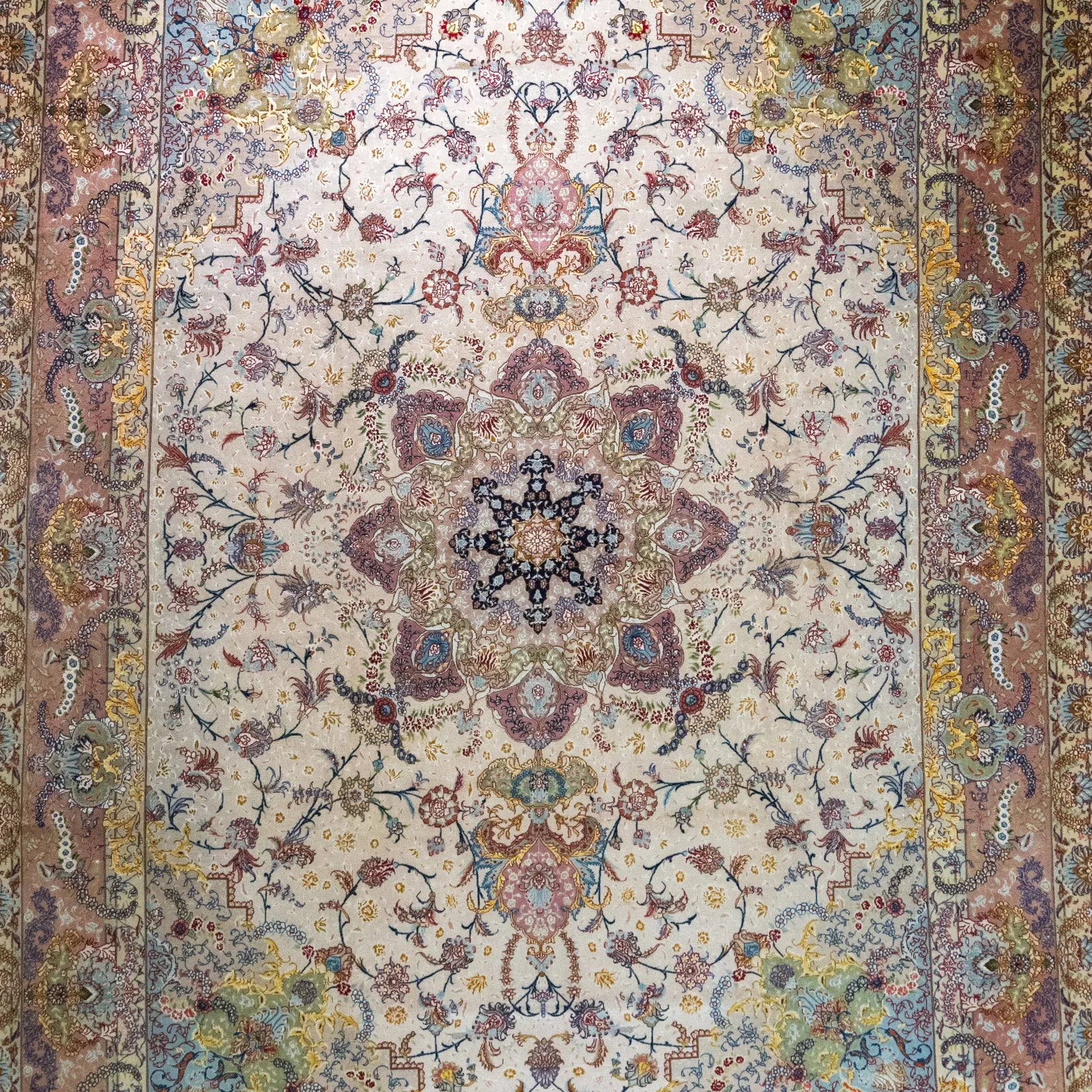 9' 7" x 13' 3" - BEIGE AND ROSE TABRIZ FLORAL PERSIAN RUG ( 292 x 404 CM )