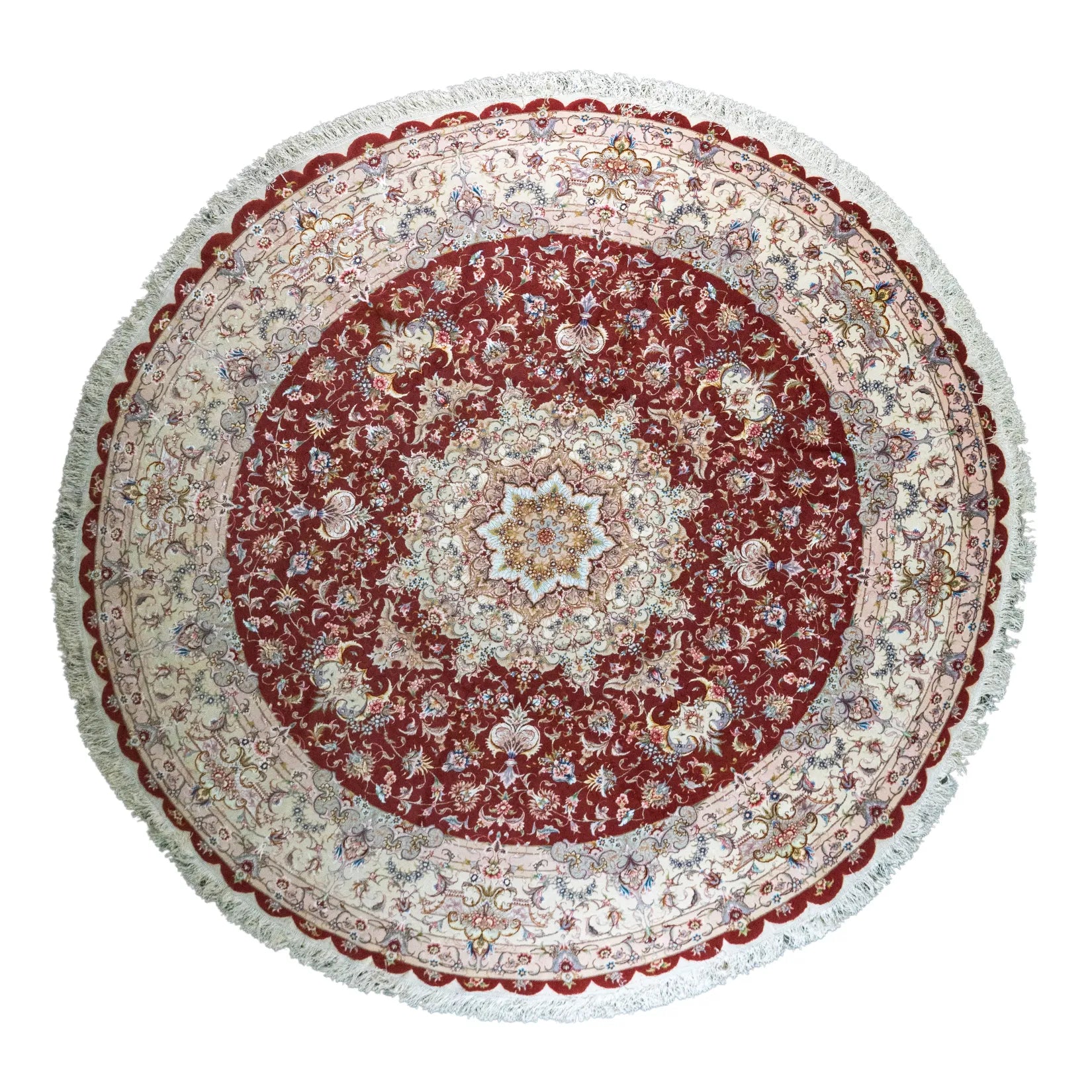 9' 9" x 9' 9" - RED AND BEIGE TABRIZ FLORAL PERSIAN RUG ( 297 x 297 CM )