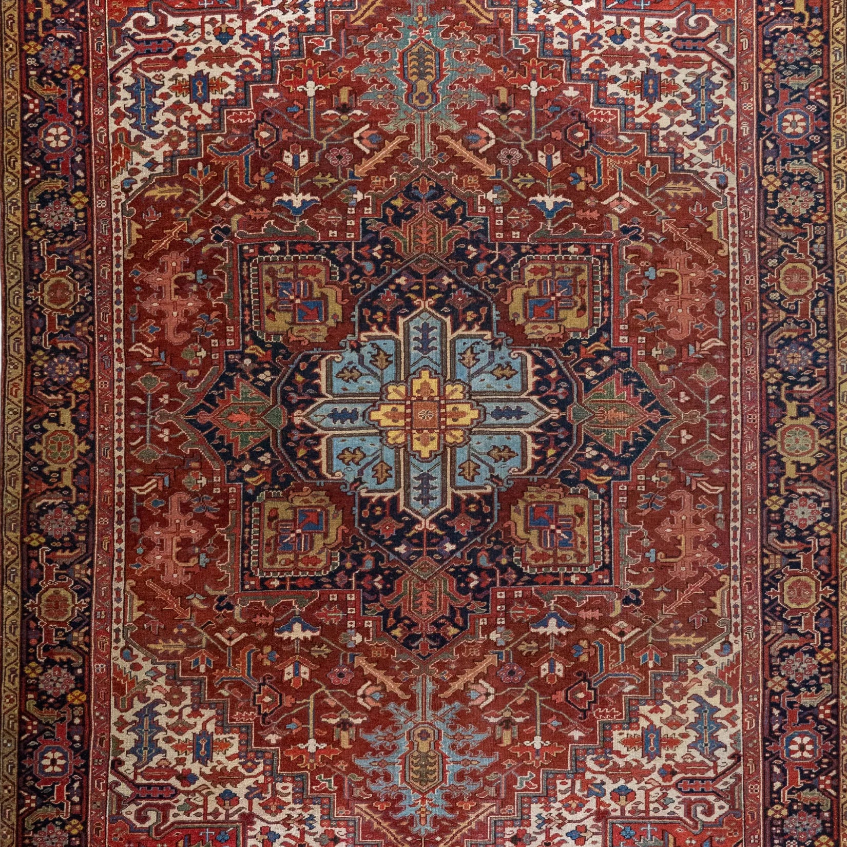 8' 6" x 12' 2" - RED AND NAVY HERIZ GEOMETRIC PERSIAN RUG ( 259 x 371 CM )