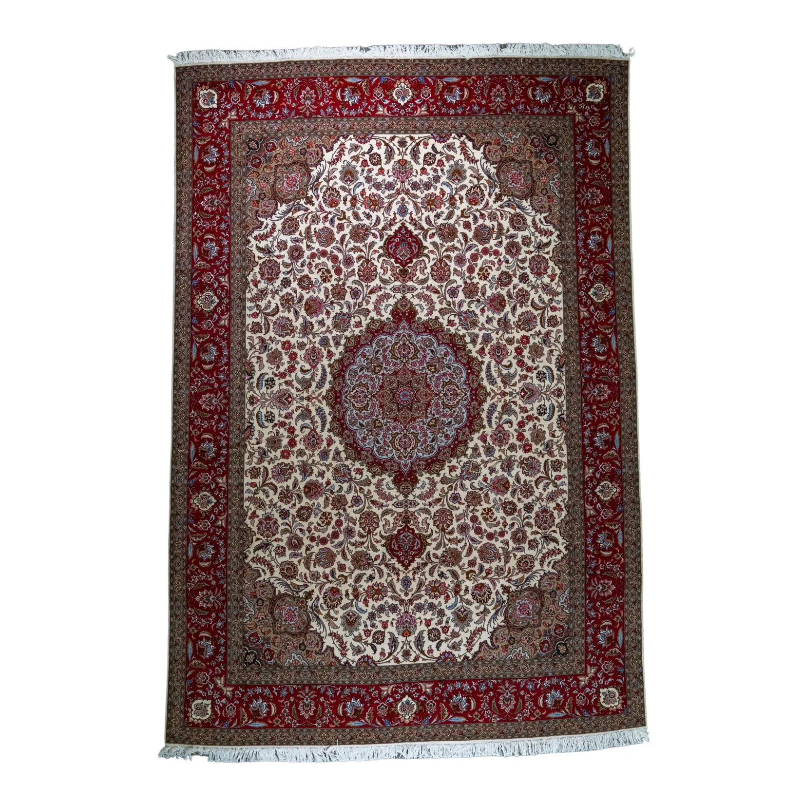 8' 2" x 12' 0" - BEIGE AND RED TABRIZ FLORAL PERSIAN RUG ( 249 x 366 CM )