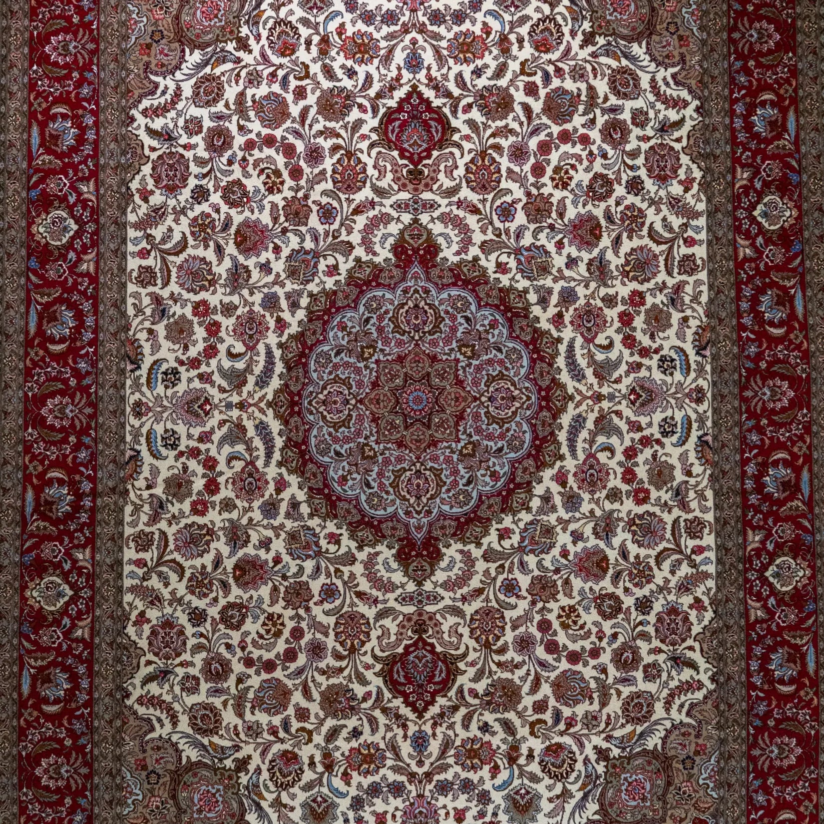 8' 2" x 12' 0" - BEIGE AND RED TABRIZ FLORAL PERSIAN RUG ( 249 x 366 CM )